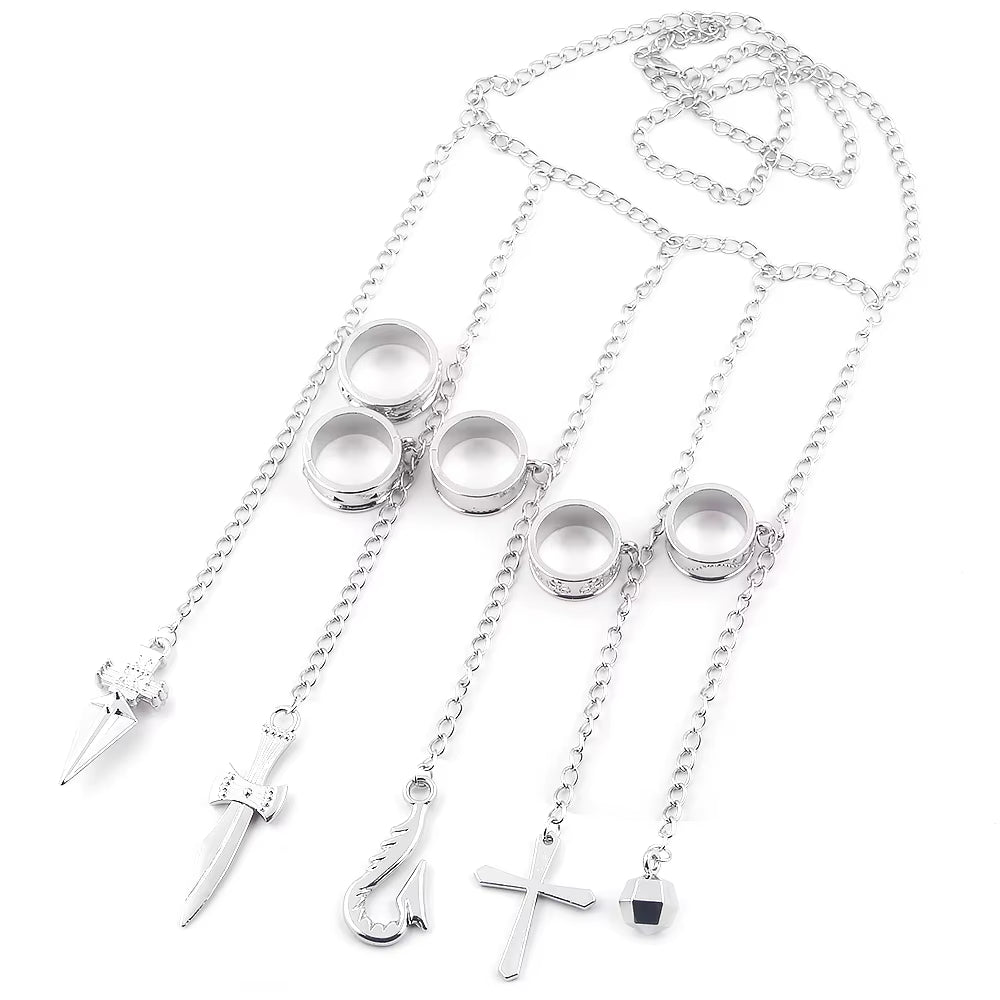 Hunter X Hunter Kurapika 5 Rings Chain Charms Bracelet Punk Hip Hop Vintage Cross Finger Chain Pendant for Women Men Jewelry