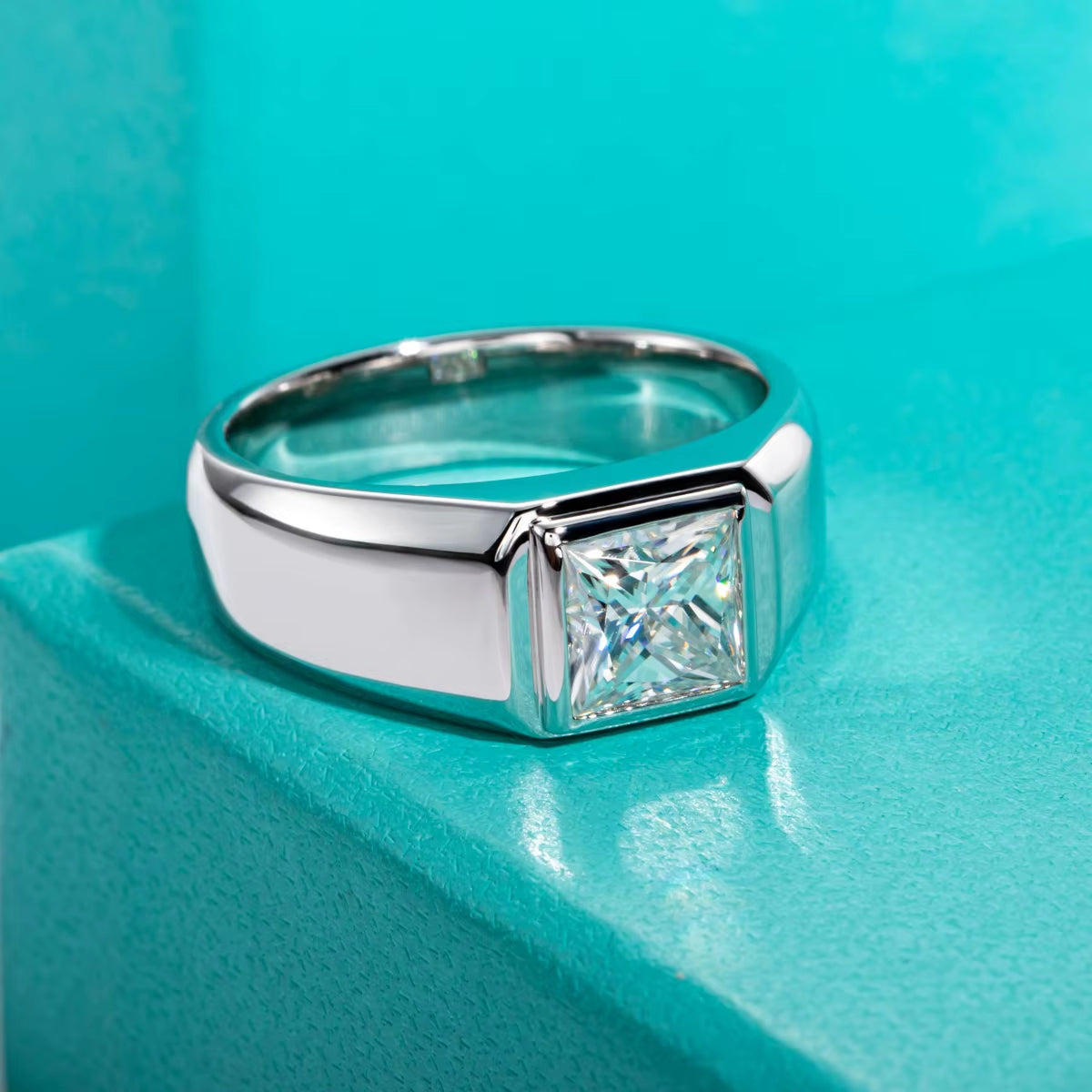 Anujewel 2Ct Princess Cut D Color Moissanite Engagement Men Ring Gold Plated S925 Silver Luxury Rings for Men Jewelry Wholesale