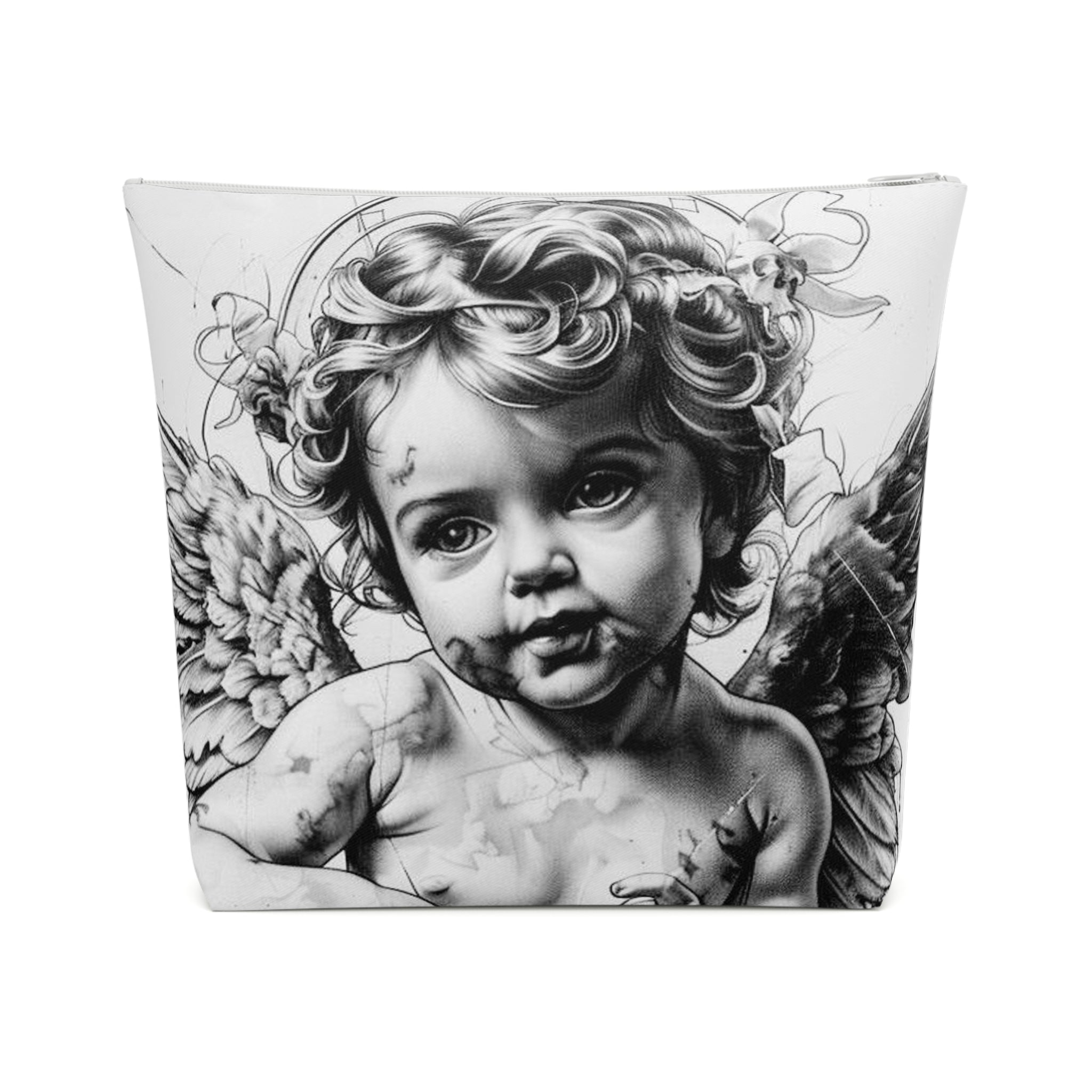 Artistic Cotton Cosmetic Bag – Vintage Angel & Money Designs, Perfect for Gifts and Travel