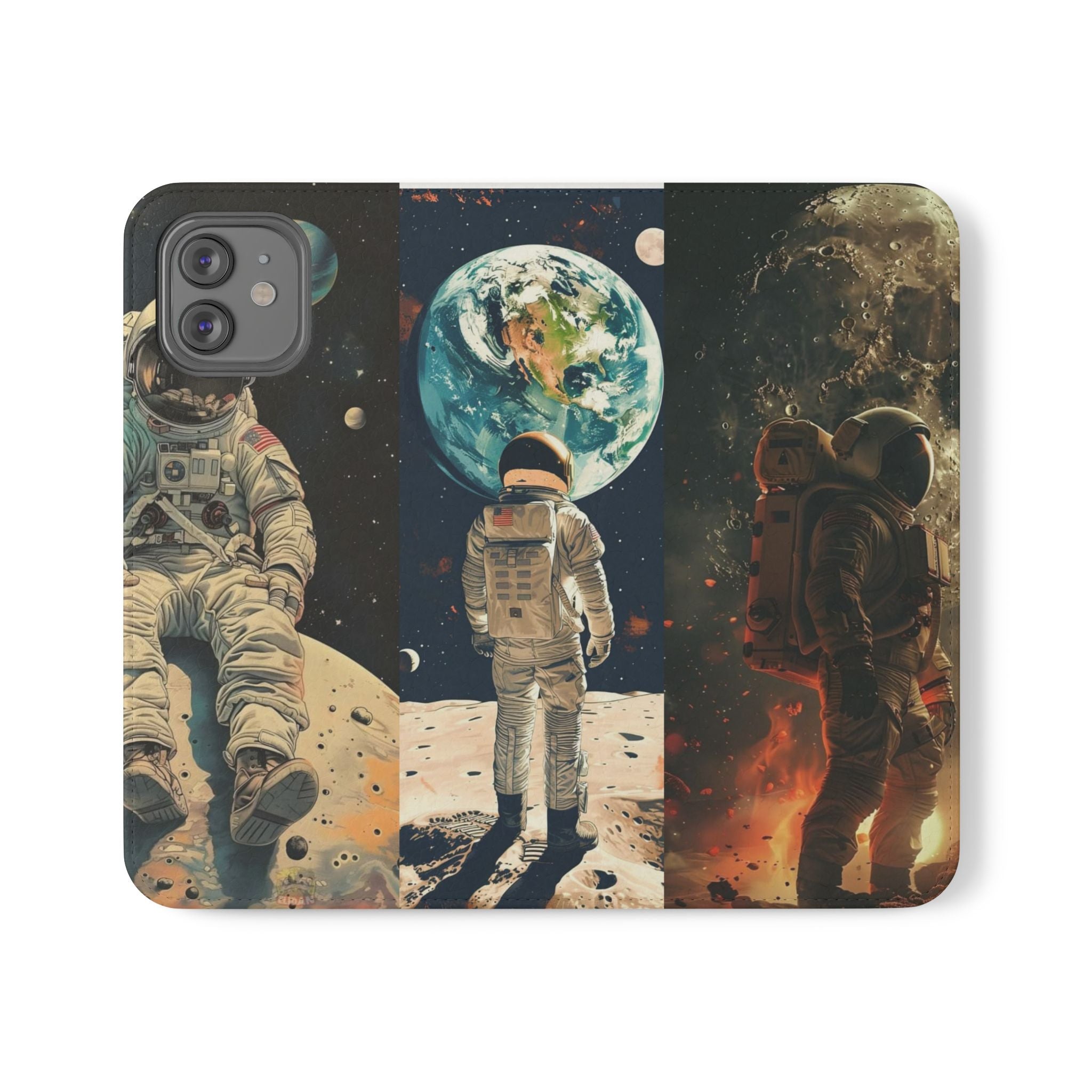 Cosmic Adventure Flip Case – Astronaut Themed Phone Cover with Card Slots