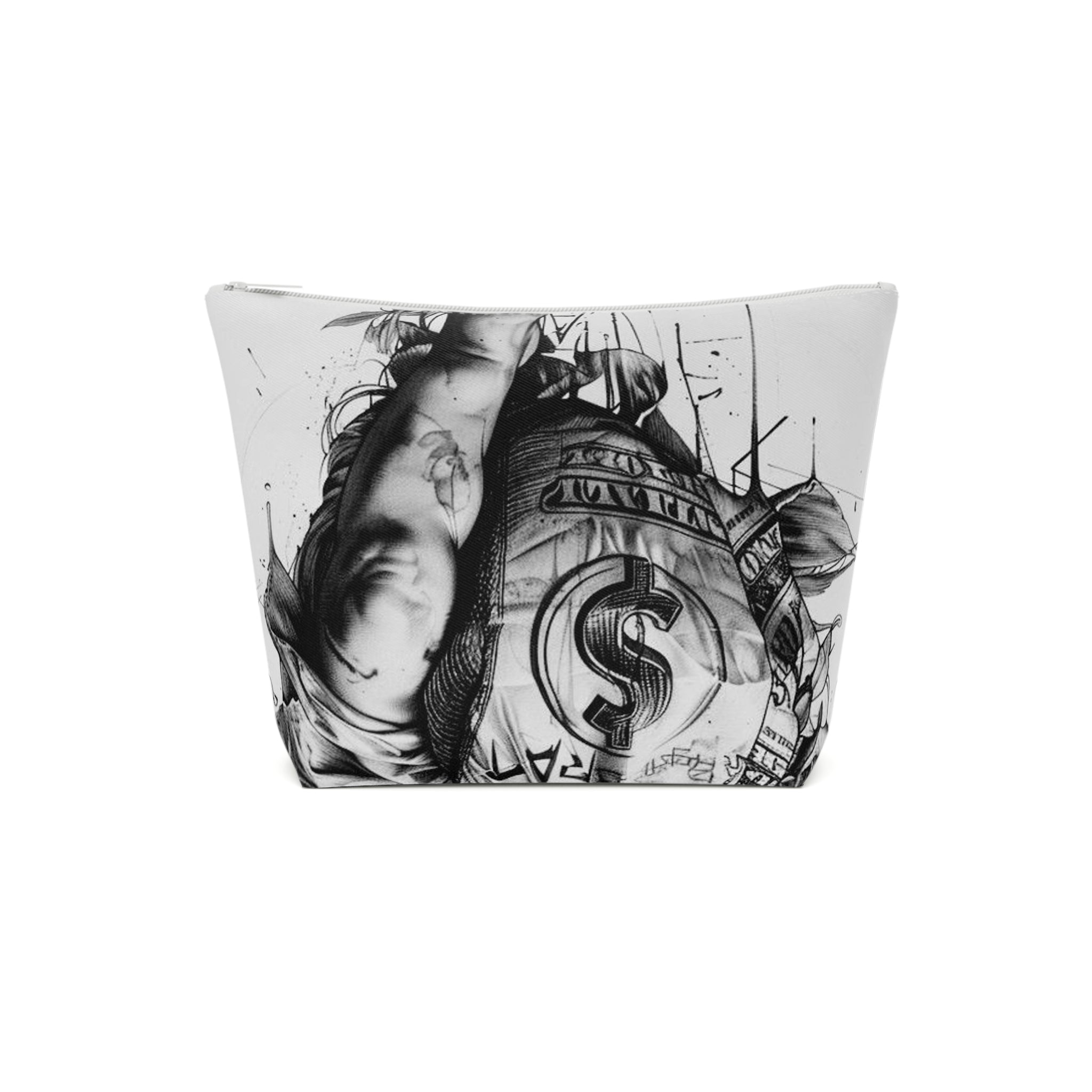 Artistic Cotton Cosmetic Bag – Vintage Angel & Money Designs, Perfect for Gifts and Travel