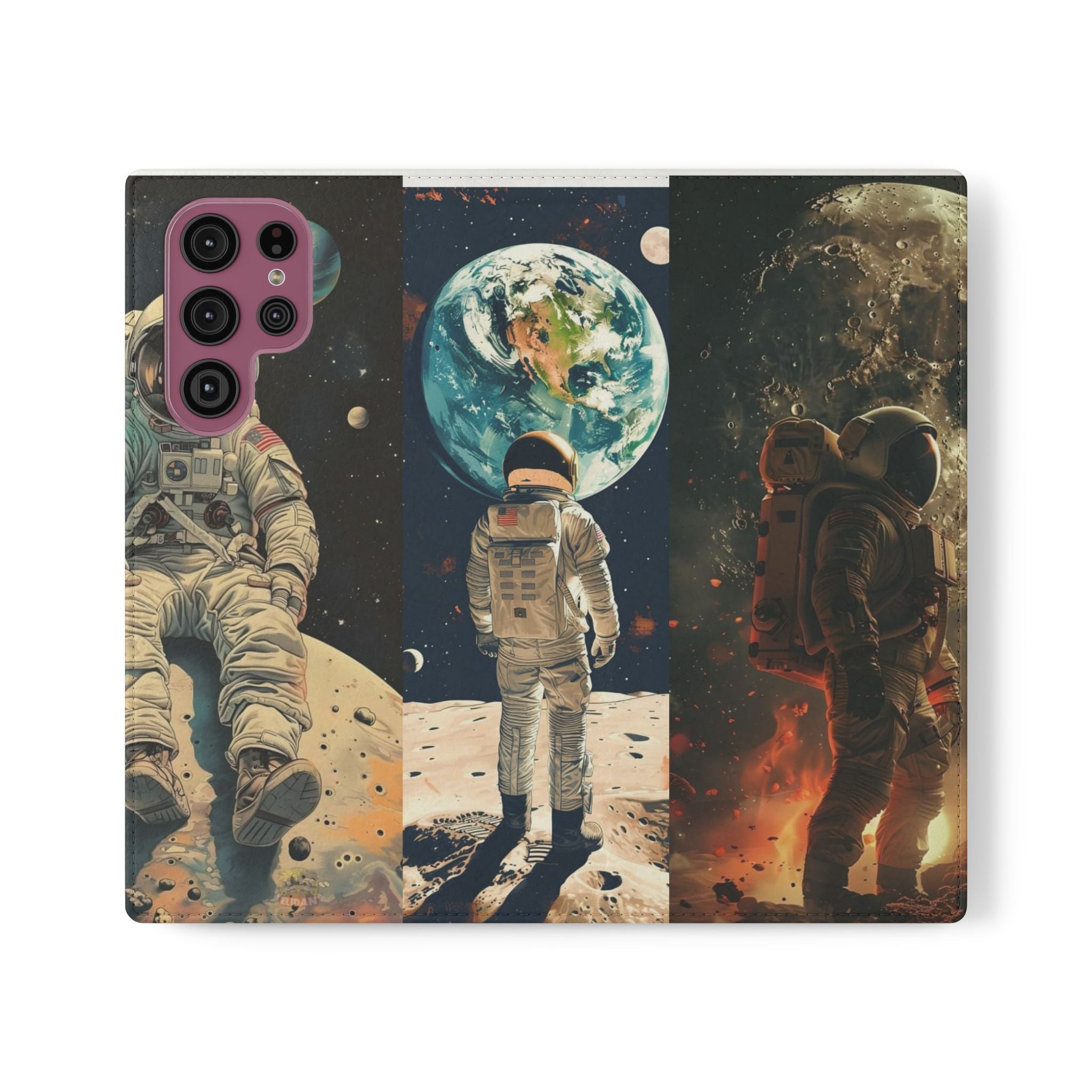 Cosmic Adventure Flip Case – Astronaut Themed Phone Cover with Card Slots
