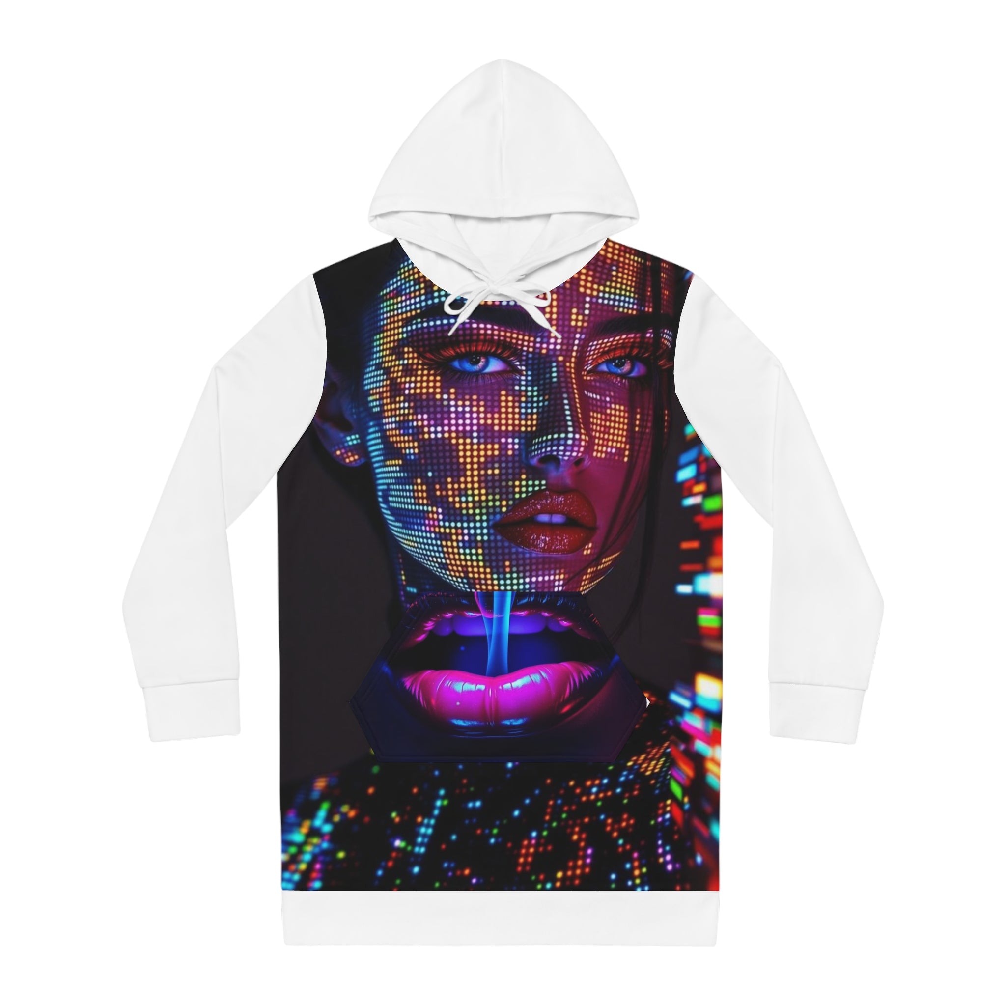 Futuristic Women&#039;s Hoodie Dress - Vibrant Neon Graphic Design