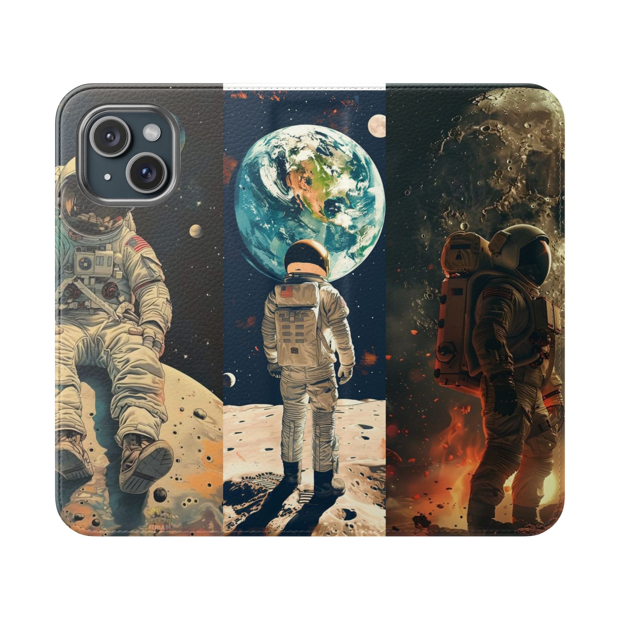 Cosmic Adventure Flip Case – Astronaut Themed Phone Cover with Card Slots