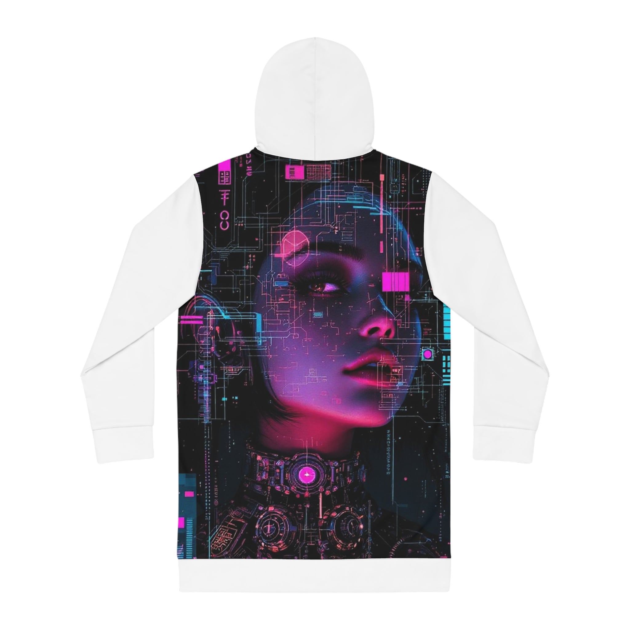 Futuristic Women&#039;s Hoodie Dress - Vibrant Neon Graphic Design