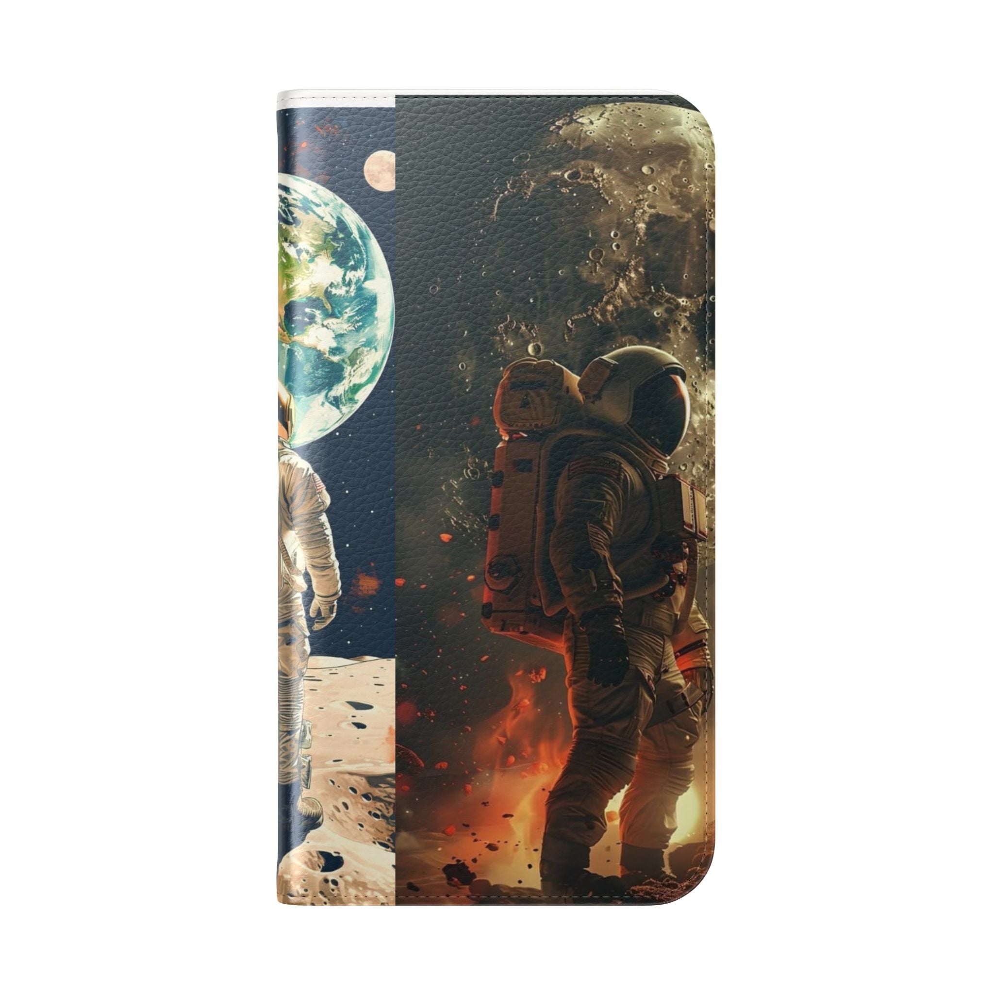 Cosmic Adventure Flip Case – Astronaut Themed Phone Cover with Card Slots