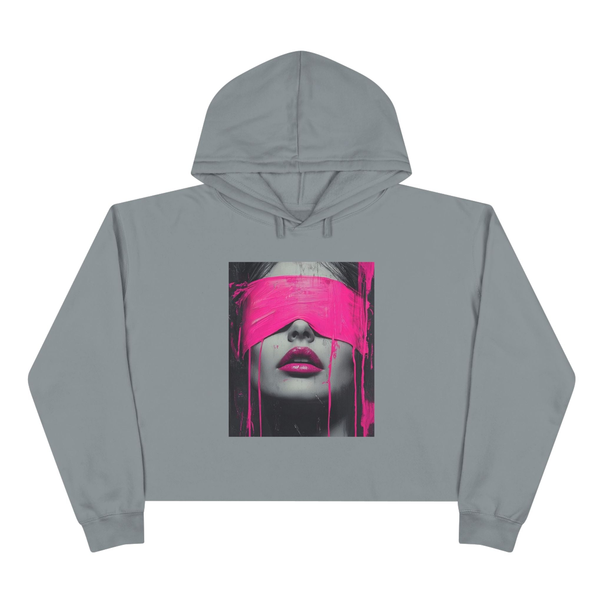 Chic Pink Paint Splash Crop Hoodie - Fashion-Forward Statement Wear