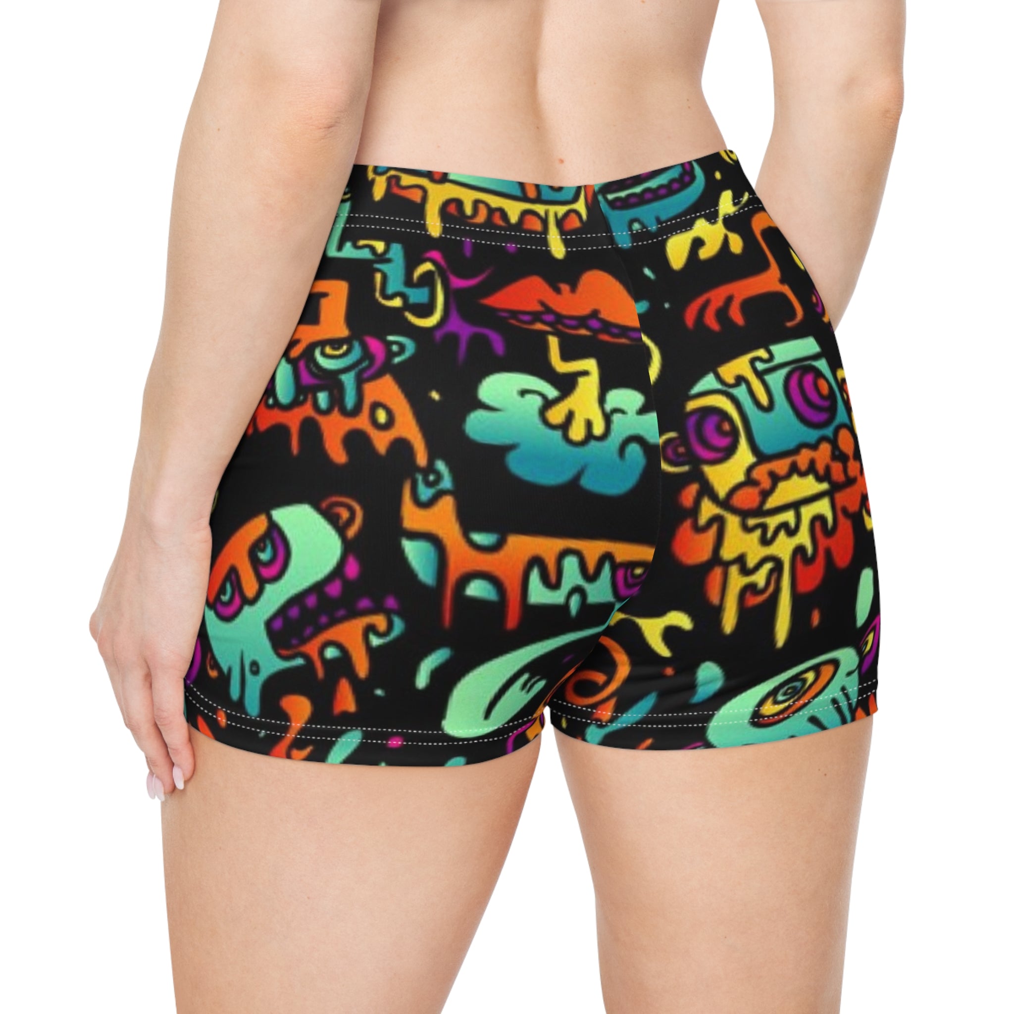 Colorful Graphic Women's Shorts - Fun Vibe for Festivals & Summer Wear