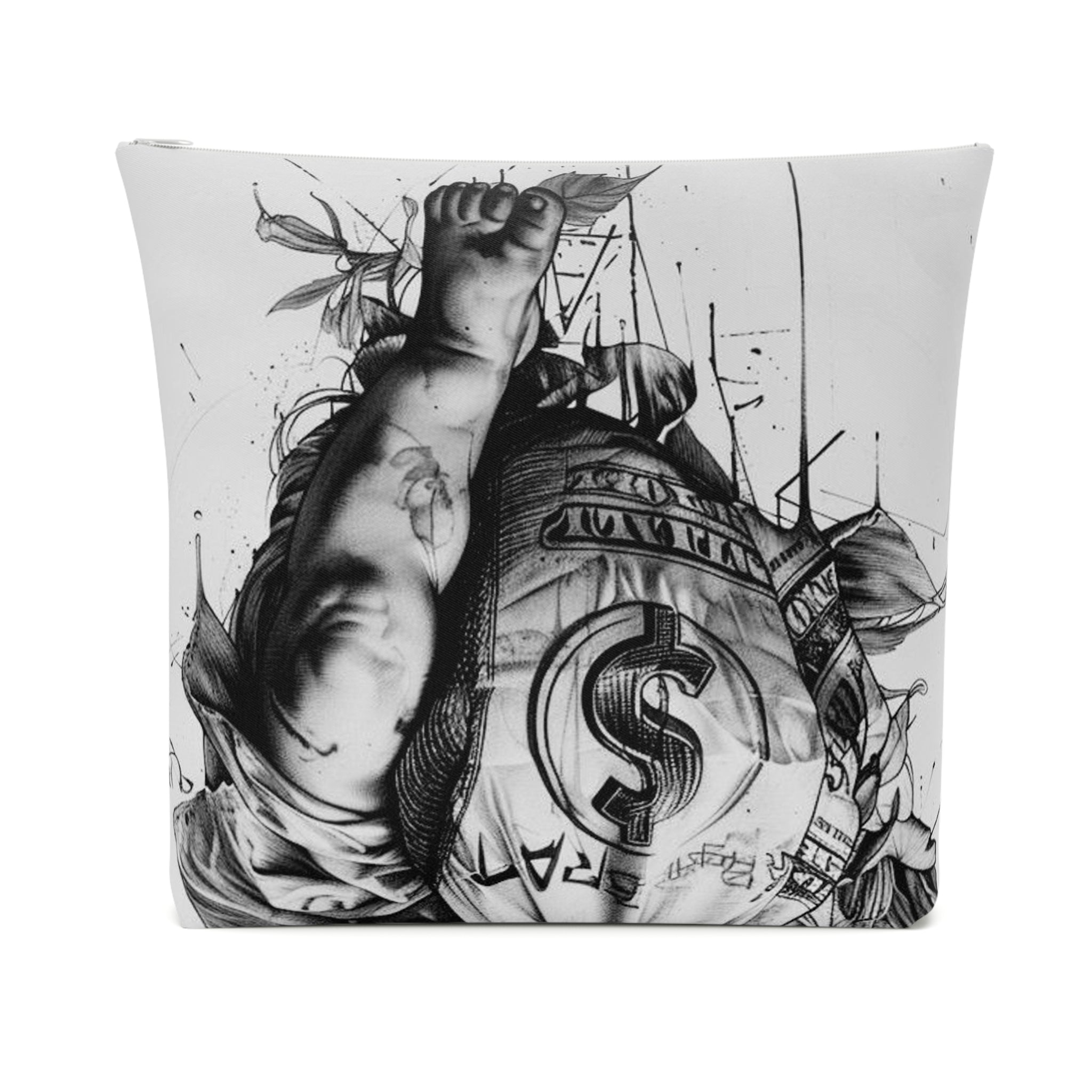Artistic Cotton Cosmetic Bag – Vintage Angel & Money Designs, Perfect for Gifts and Travel
