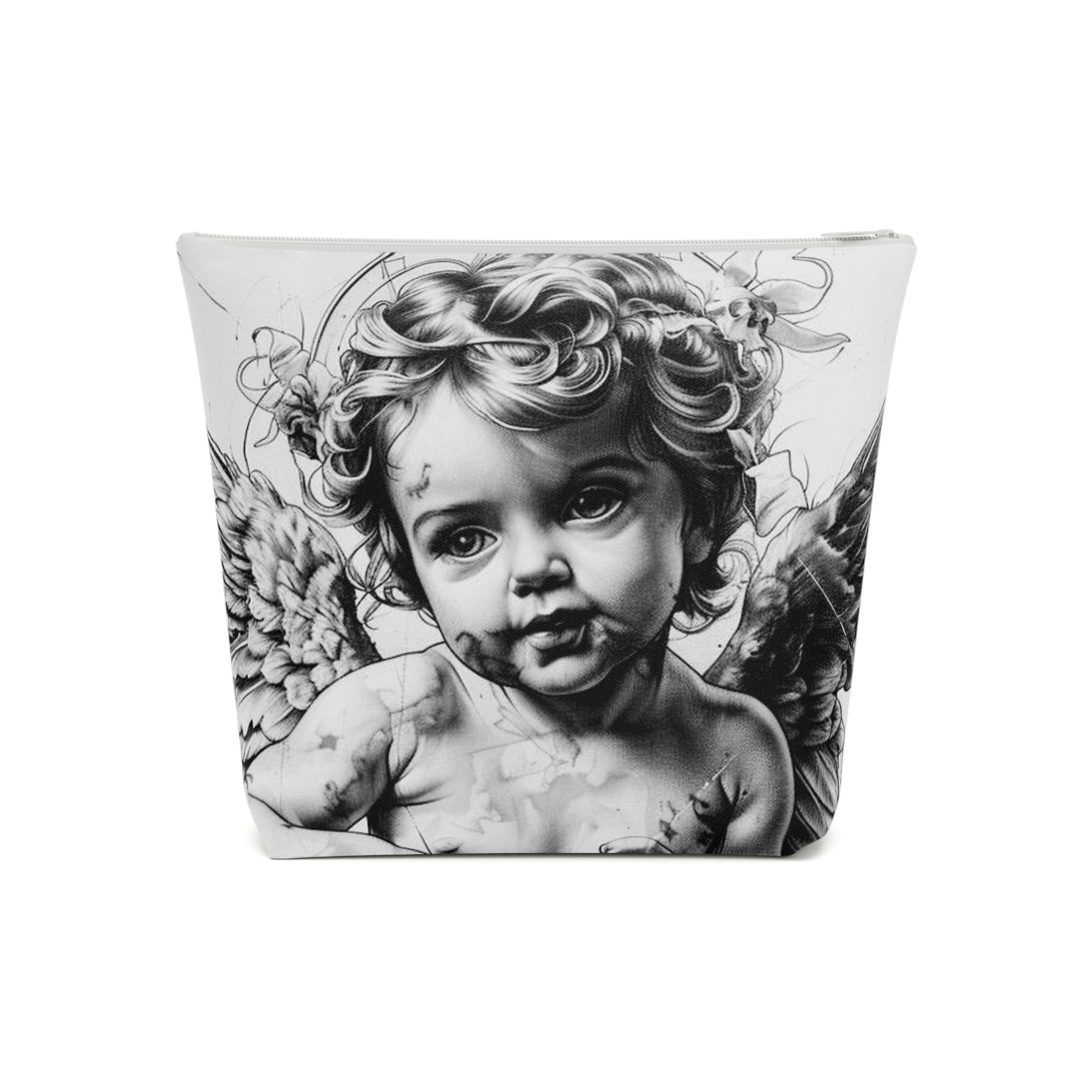 Artistic Cotton Cosmetic Bag – Vintage Angel & Money Designs, Perfect for Gifts and Travel
