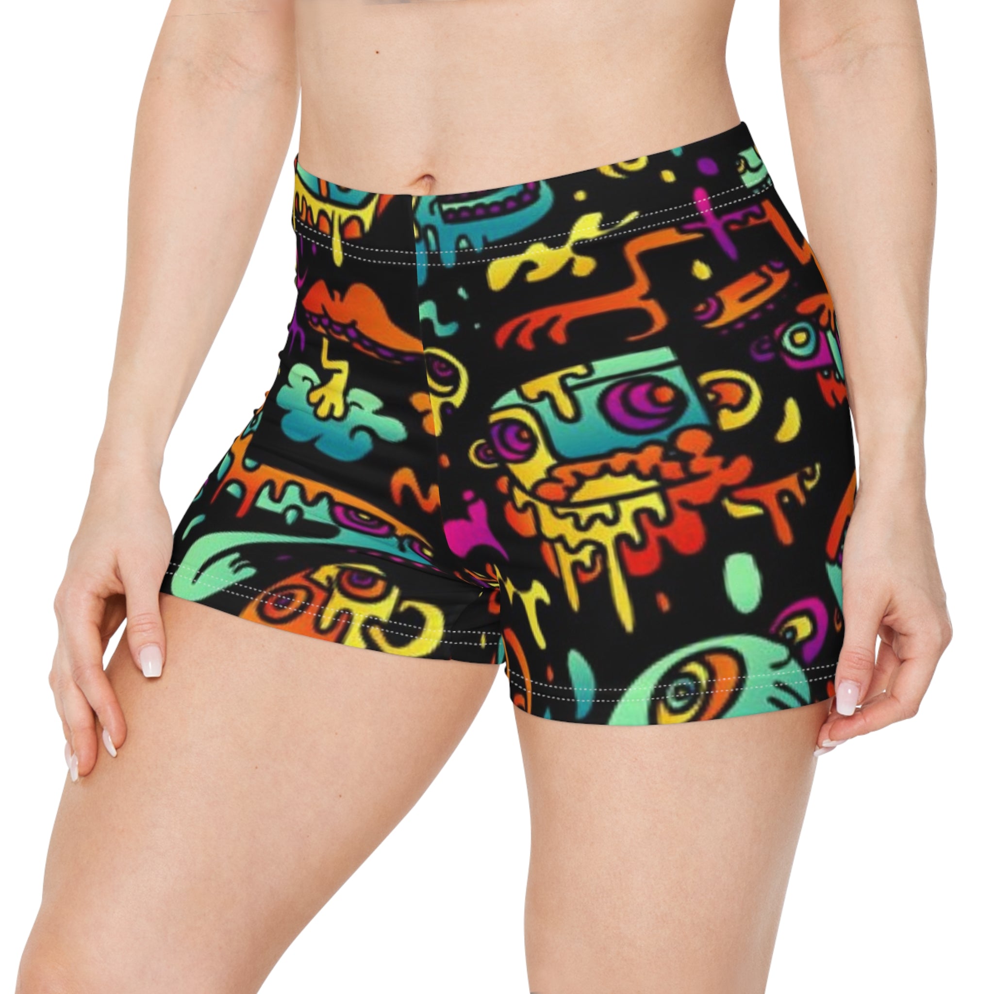 Colorful Graphic Women's Shorts - Fun Vibe for Festivals & Summer Wear