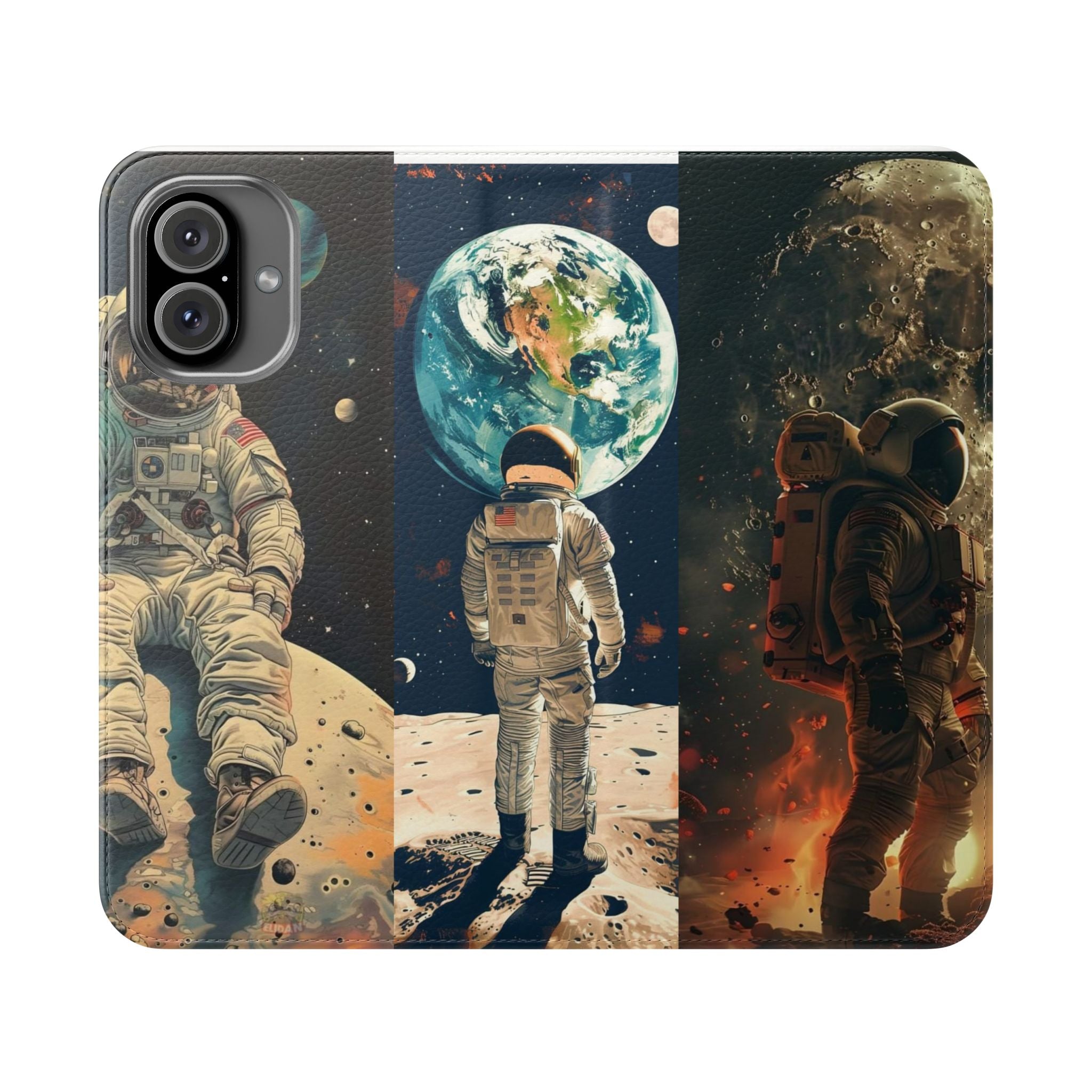 Cosmic Adventure Flip Case – Astronaut Themed Phone Cover with Card Slots