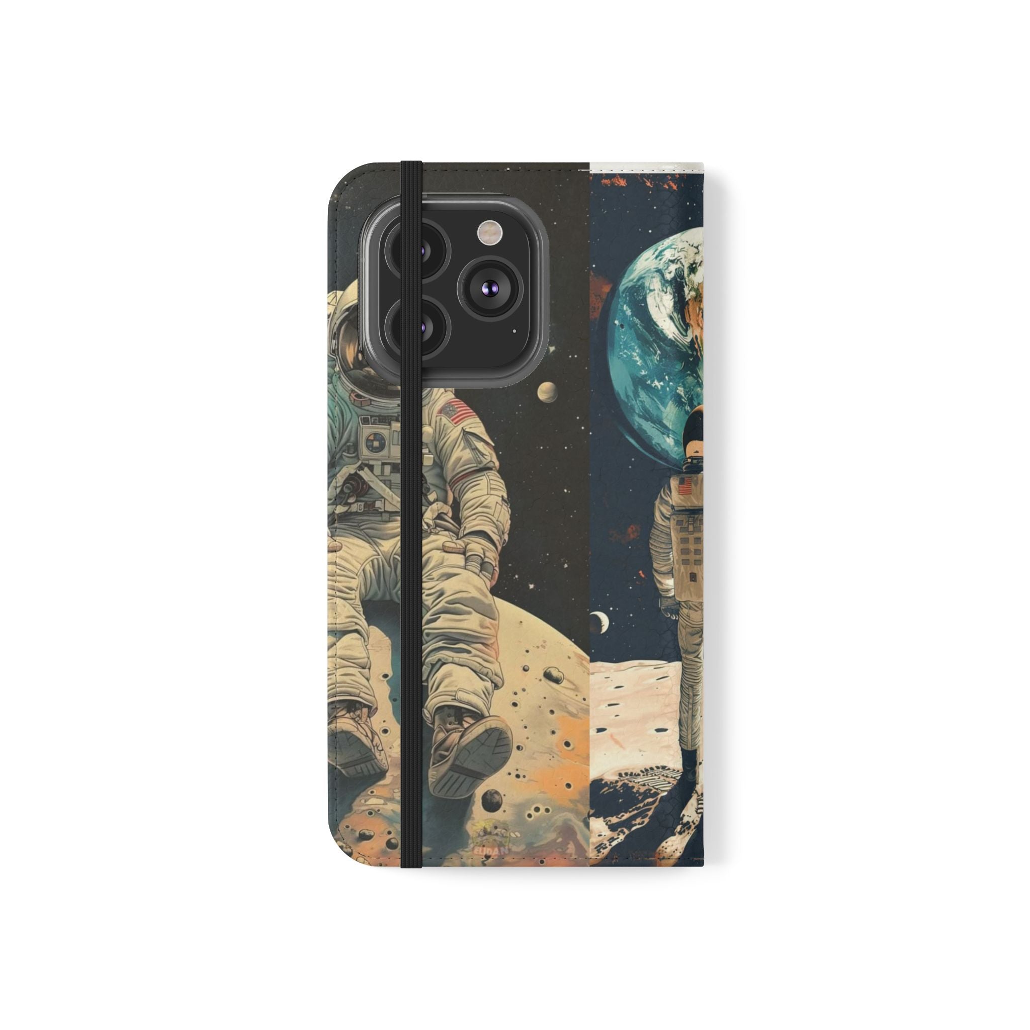 Cosmic Adventure Flip Case – Astronaut Themed Phone Cover with Card Slots