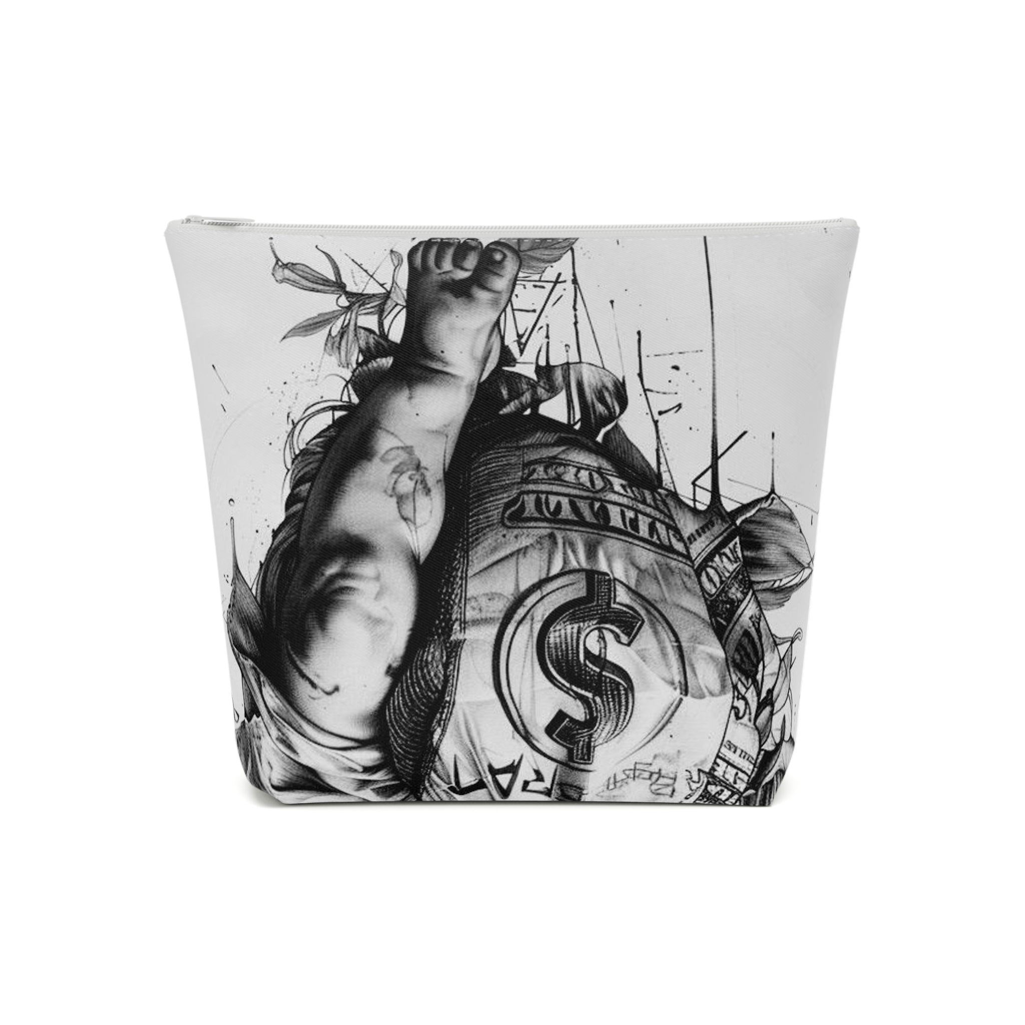 Artistic Cotton Cosmetic Bag – Vintage Angel & Money Designs, Perfect for Gifts and Travel