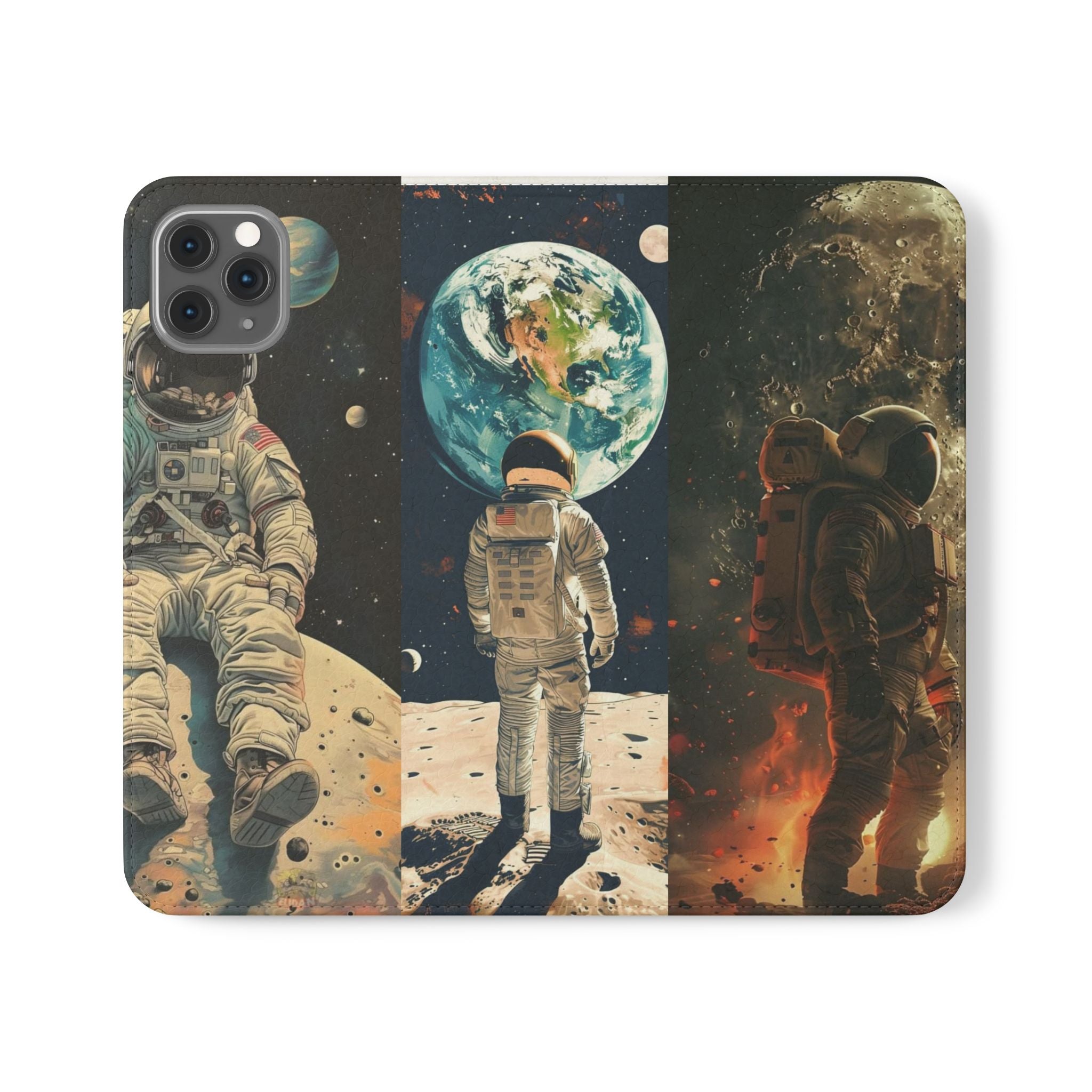 Cosmic Adventure Flip Case – Astronaut Themed Phone Cover with Card Slots