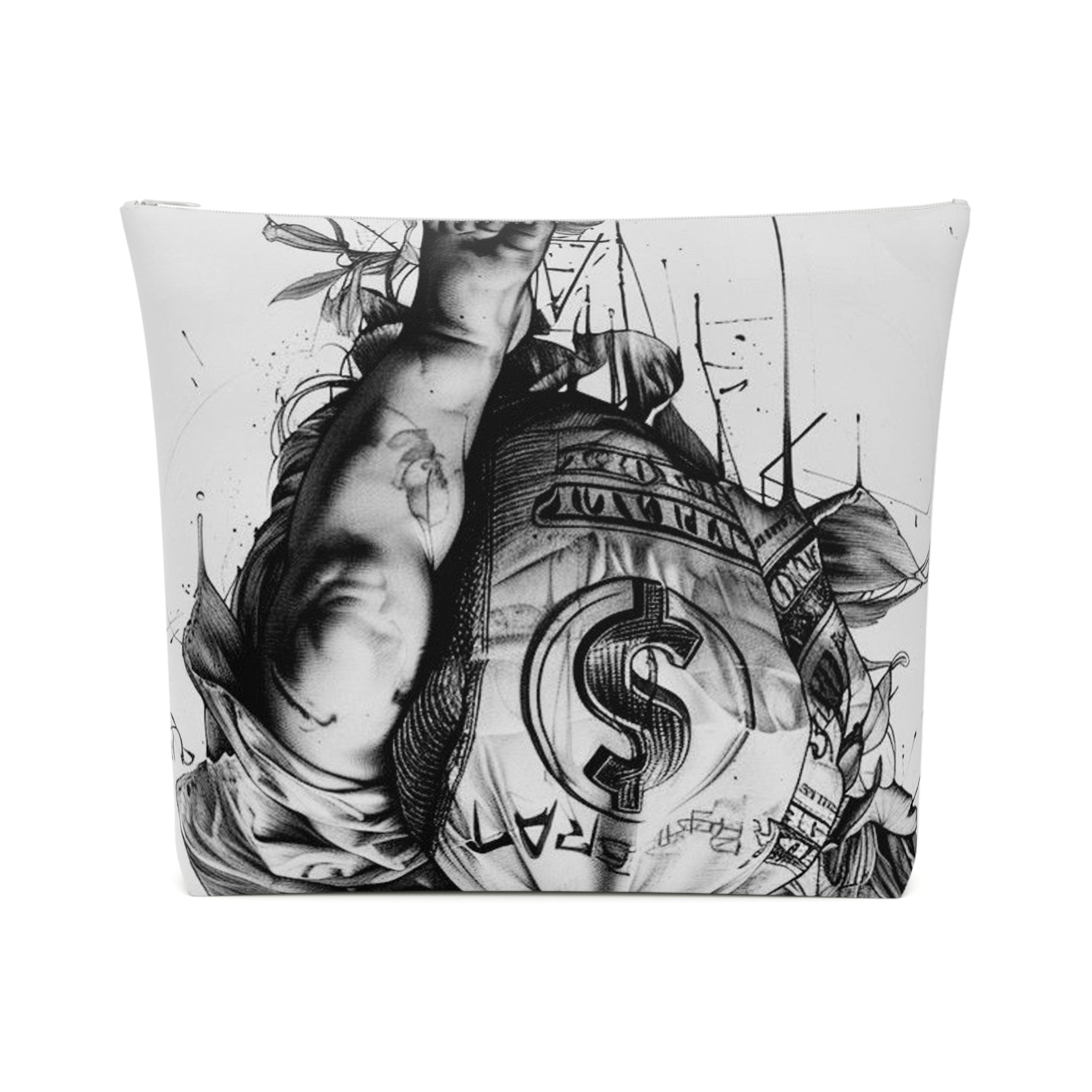 Artistic Cotton Cosmetic Bag – Vintage Angel & Money Designs, Perfect for Gifts and Travel