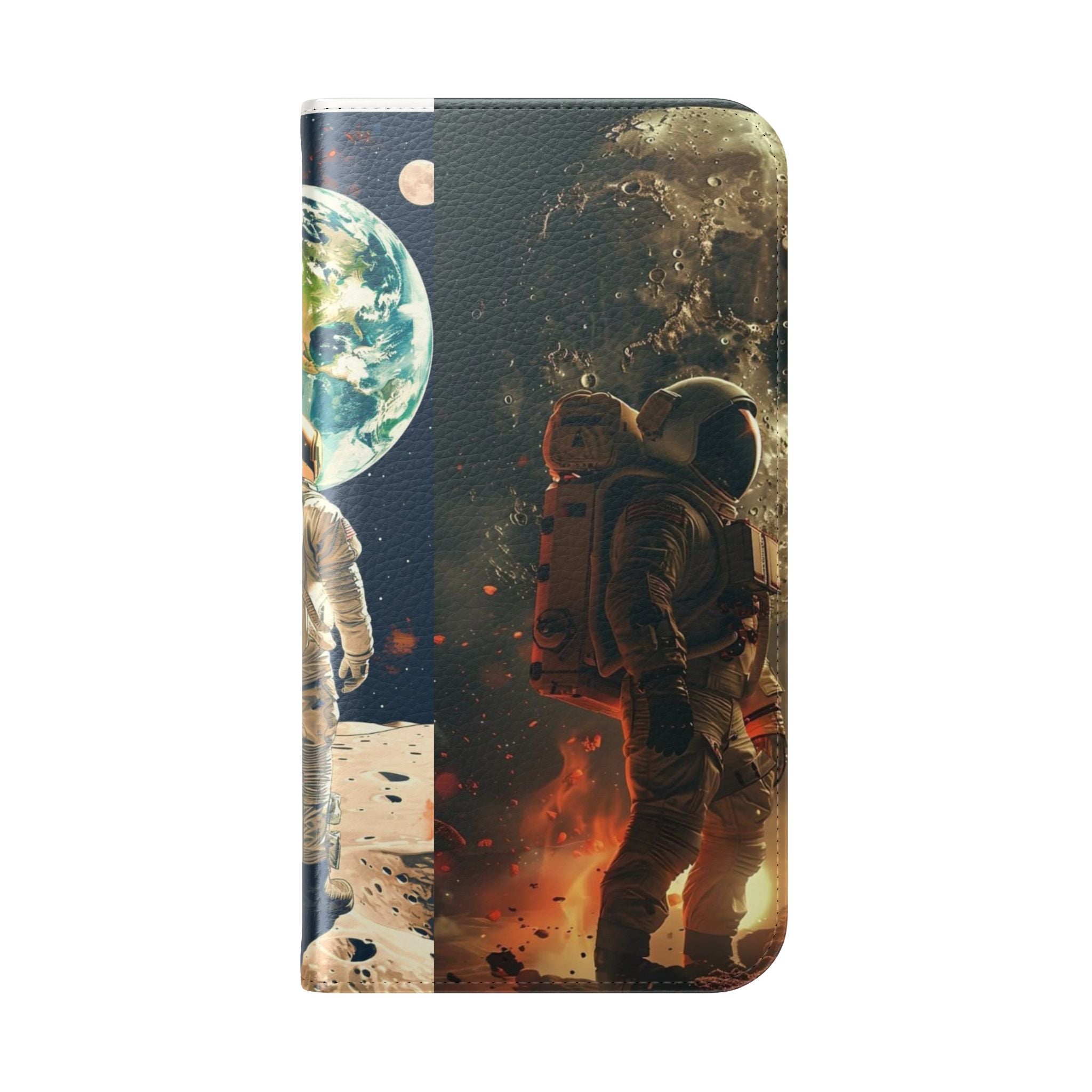 Cosmic Adventure Flip Case – Astronaut Themed Phone Cover with Card Slots