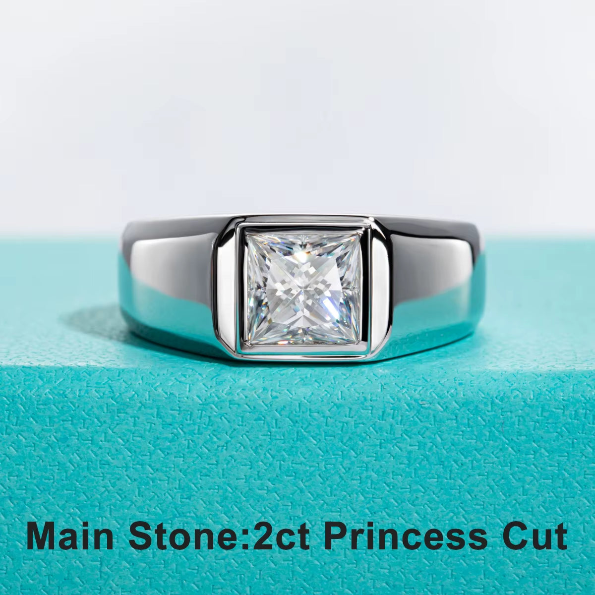 Anujewel 2Ct Princess Cut D Color Moissanite Engagement Men Ring Gold Plated S925 Silver Luxury Rings for Men Jewelry Wholesale