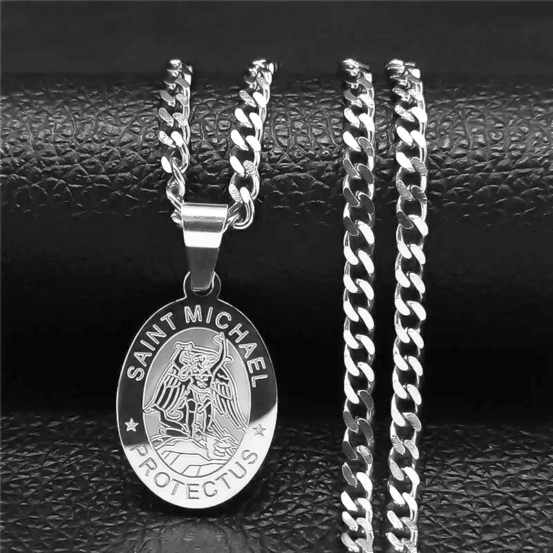 SAINT MICHAEL PROTECT US Archangel Stainless Steel Saint Michael Necklace Men/Women Gold Color Pendant Necklace Jewelry N3032S05