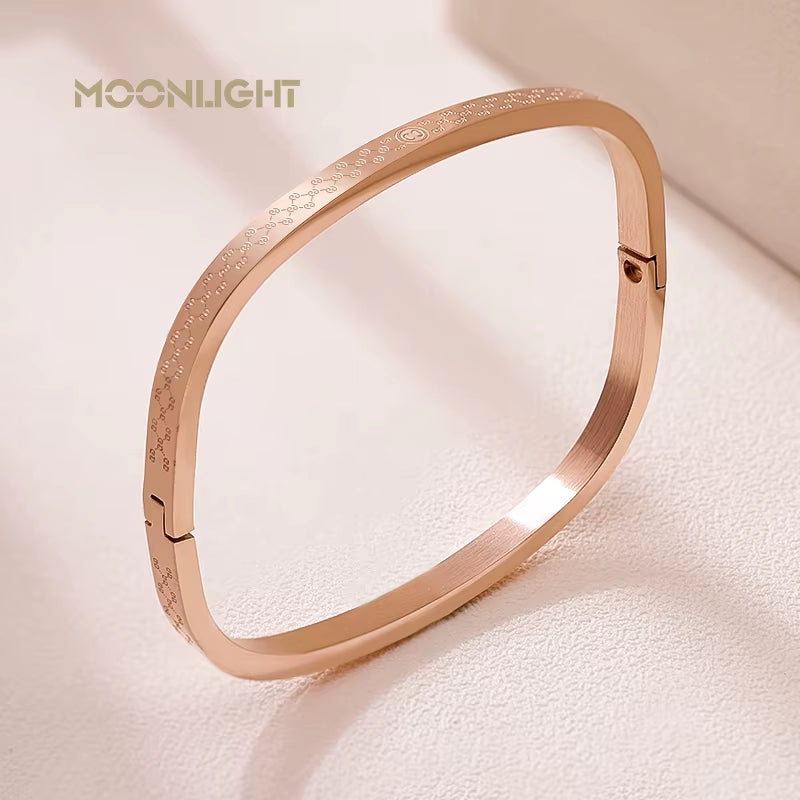 Classic Square Stainless Steel Bangles for Women Rose Golden Colors Exquisite Bracelets Fashion Female Jewelry Gifts