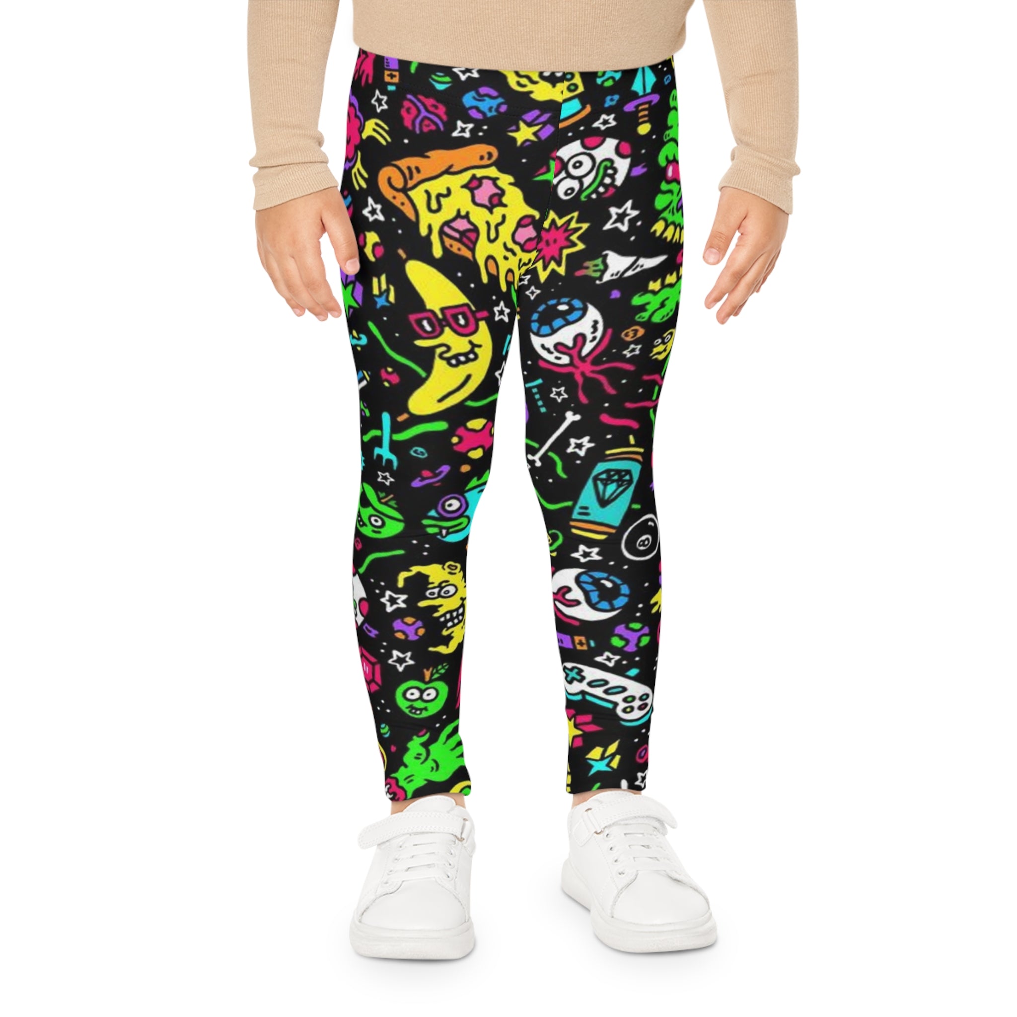 Fun Colorful Kids Leggings - Galaxy & Gaming Design