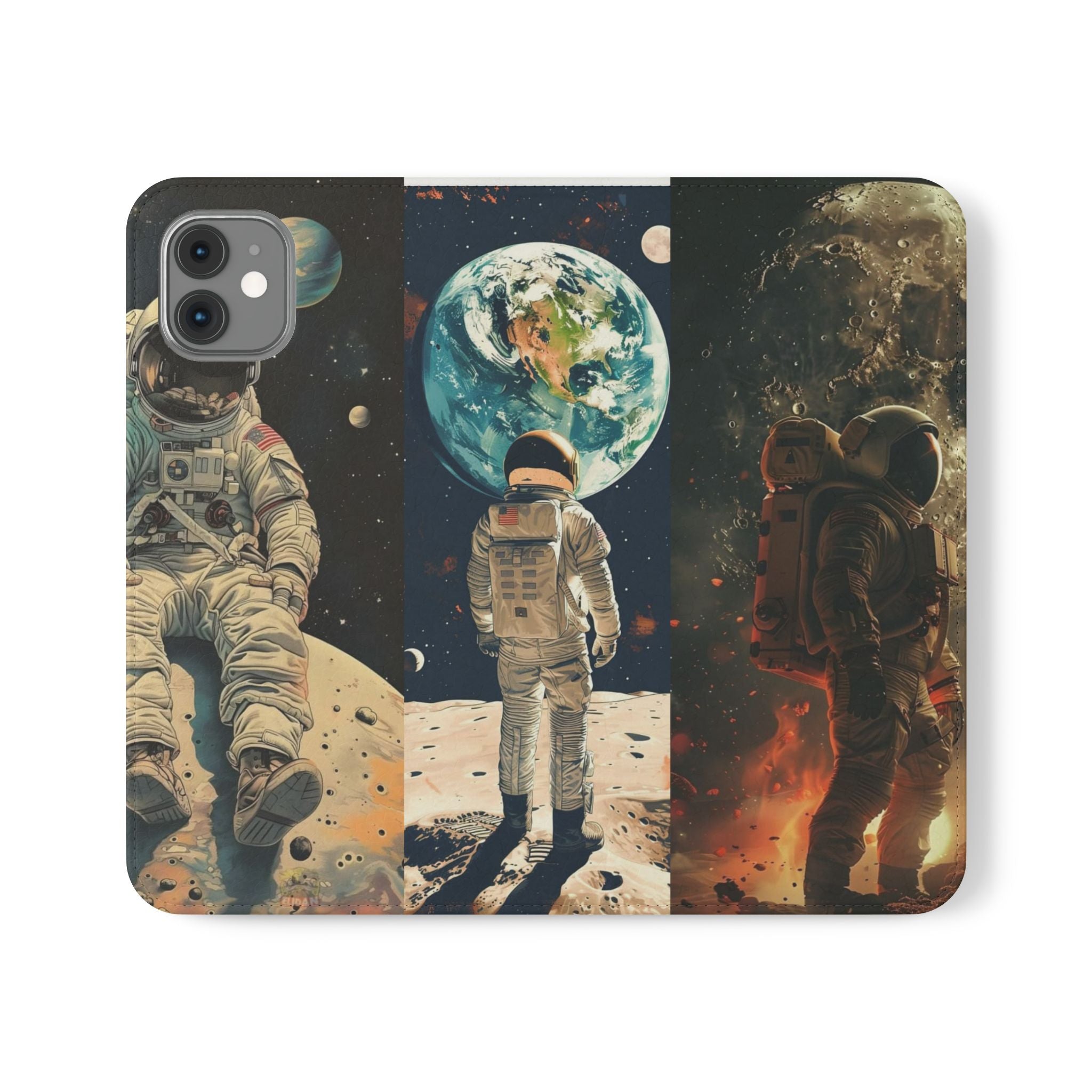 Cosmic Adventure Flip Case – Astronaut Themed Phone Cover with Card Slots