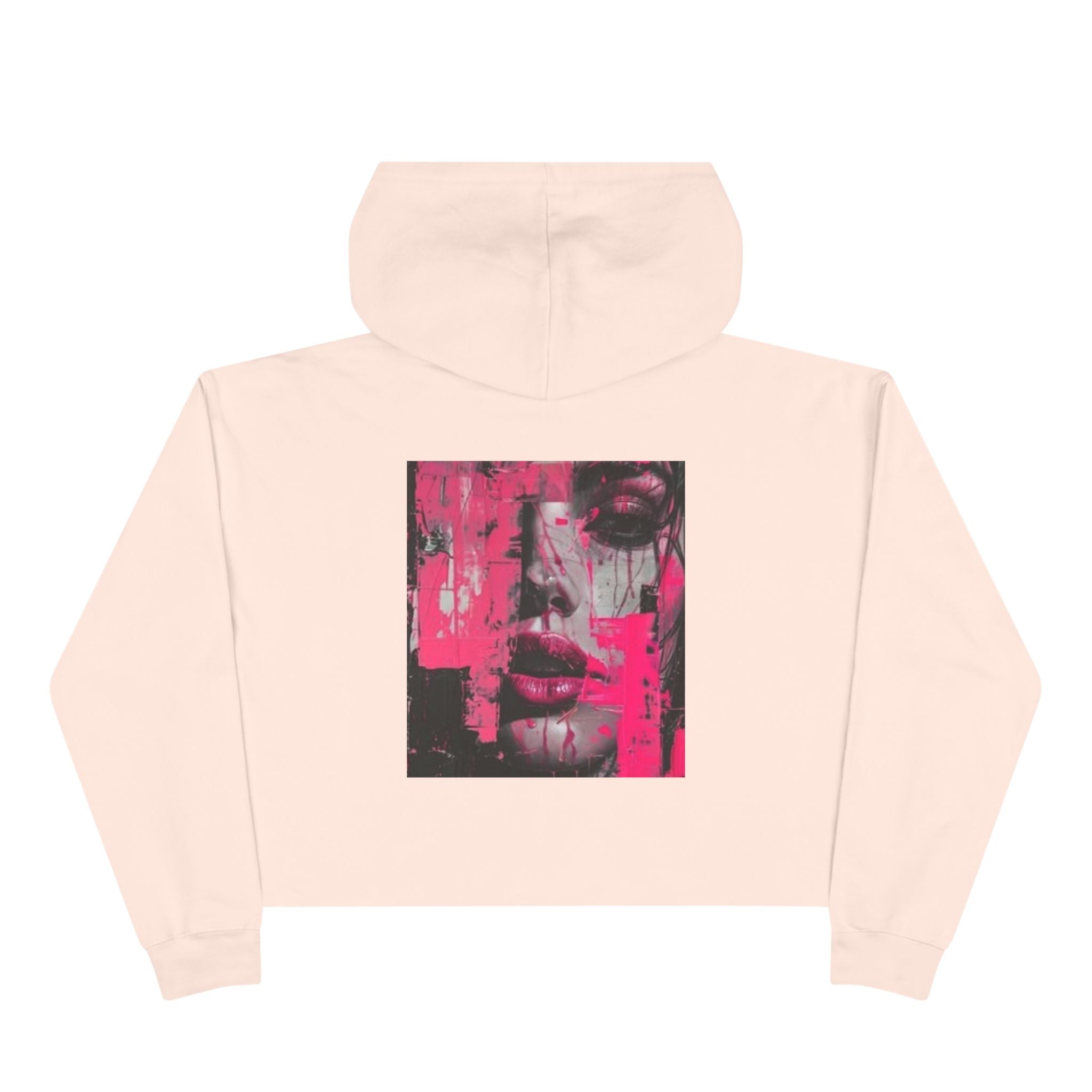 Chic Pink Paint Splash Crop Hoodie - Fashion-Forward Statement Wear