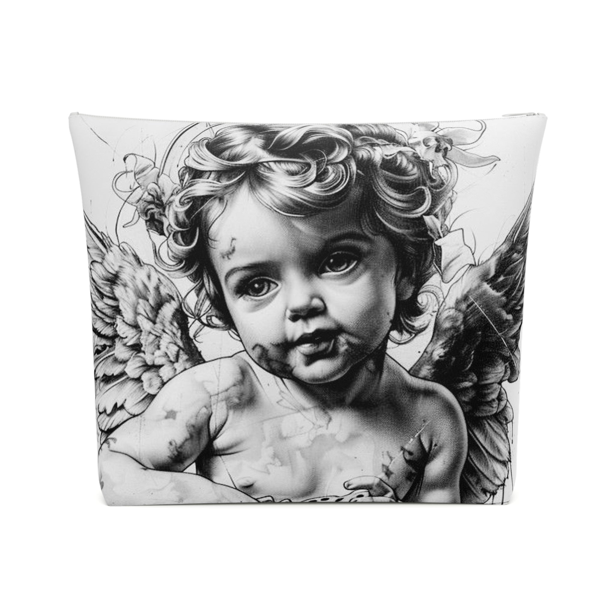 Artistic Cotton Cosmetic Bag – Vintage Angel & Money Designs, Perfect for Gifts and Travel