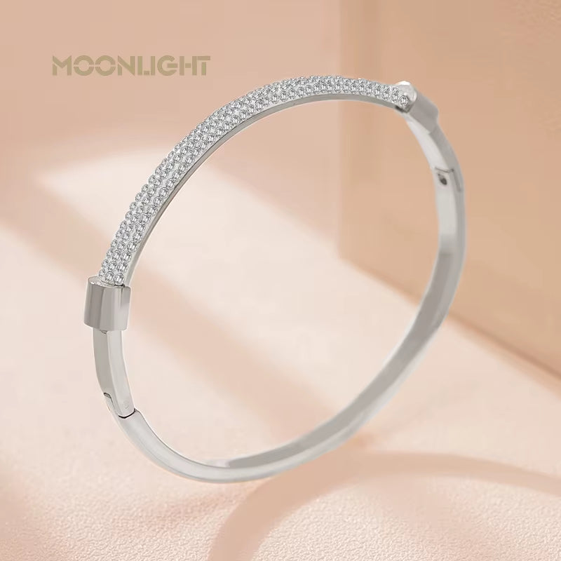 Fashion Cubic Zirconia Cuff Bangles for Women Trendy Titanium Steel Circular Classic Bracelet Female Jewelry Gift