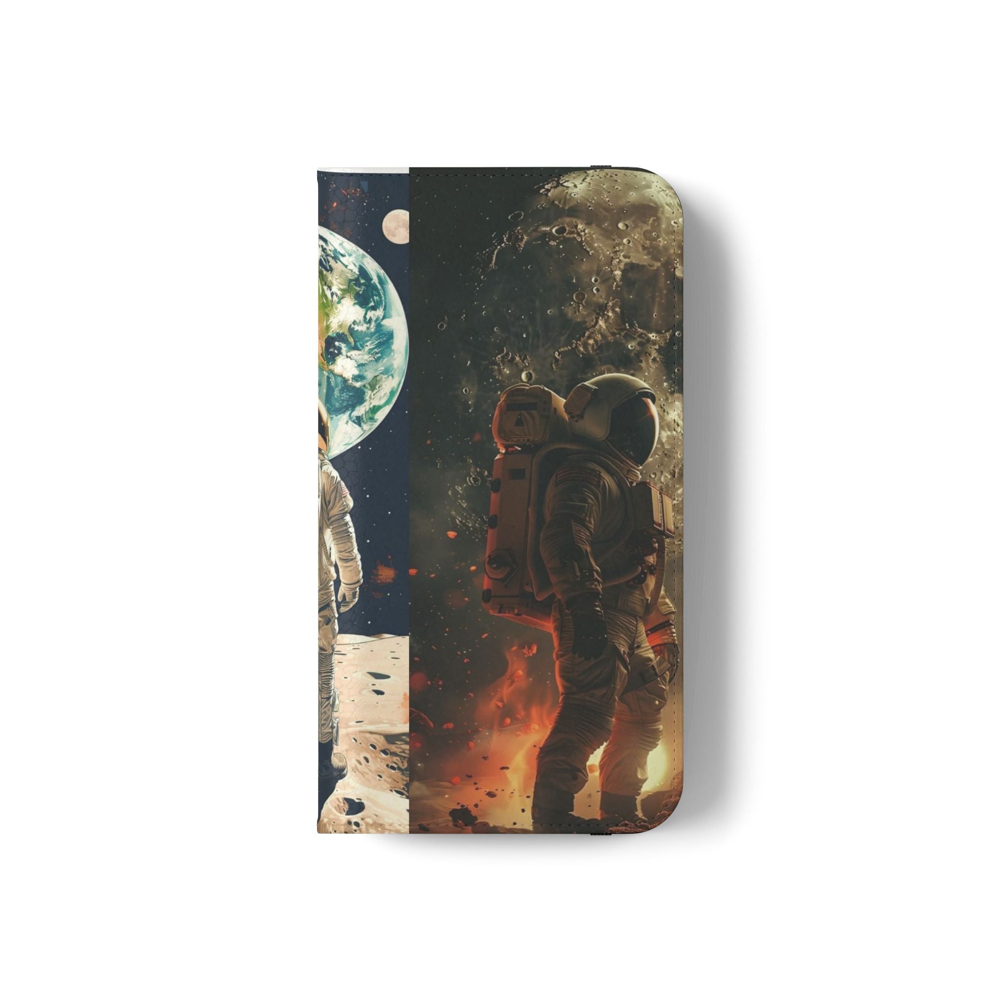 Cosmic Adventure Flip Case – Astronaut Themed Phone Cover with Card Slots
