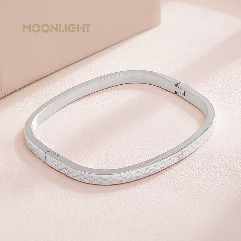 Classic Square Stainless Steel Bangles for Women Rose Golden Colors Exquisite Bracelets Fashion Female Jewelry Gifts