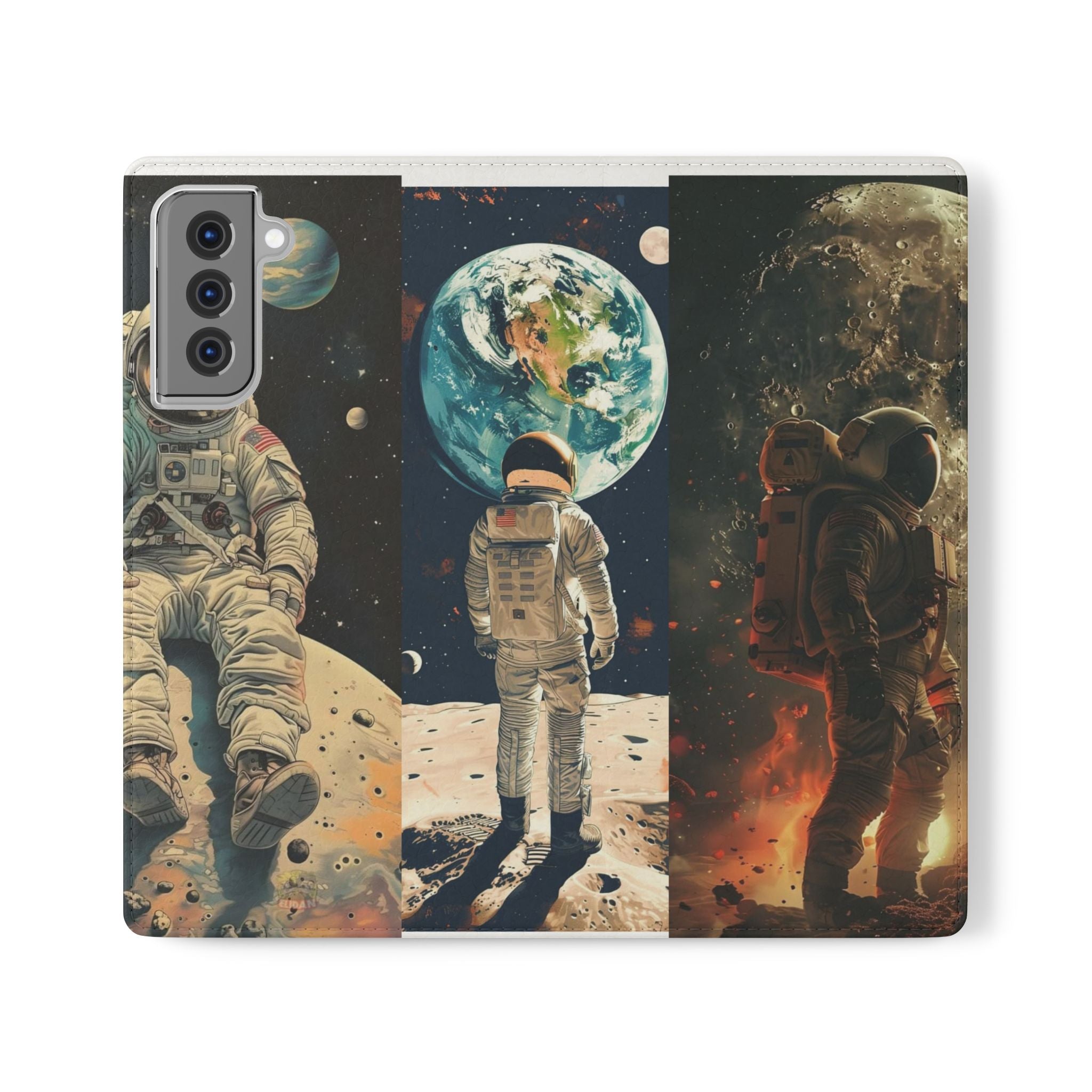 Cosmic Adventure Flip Case – Astronaut Themed Phone Cover with Card Slots