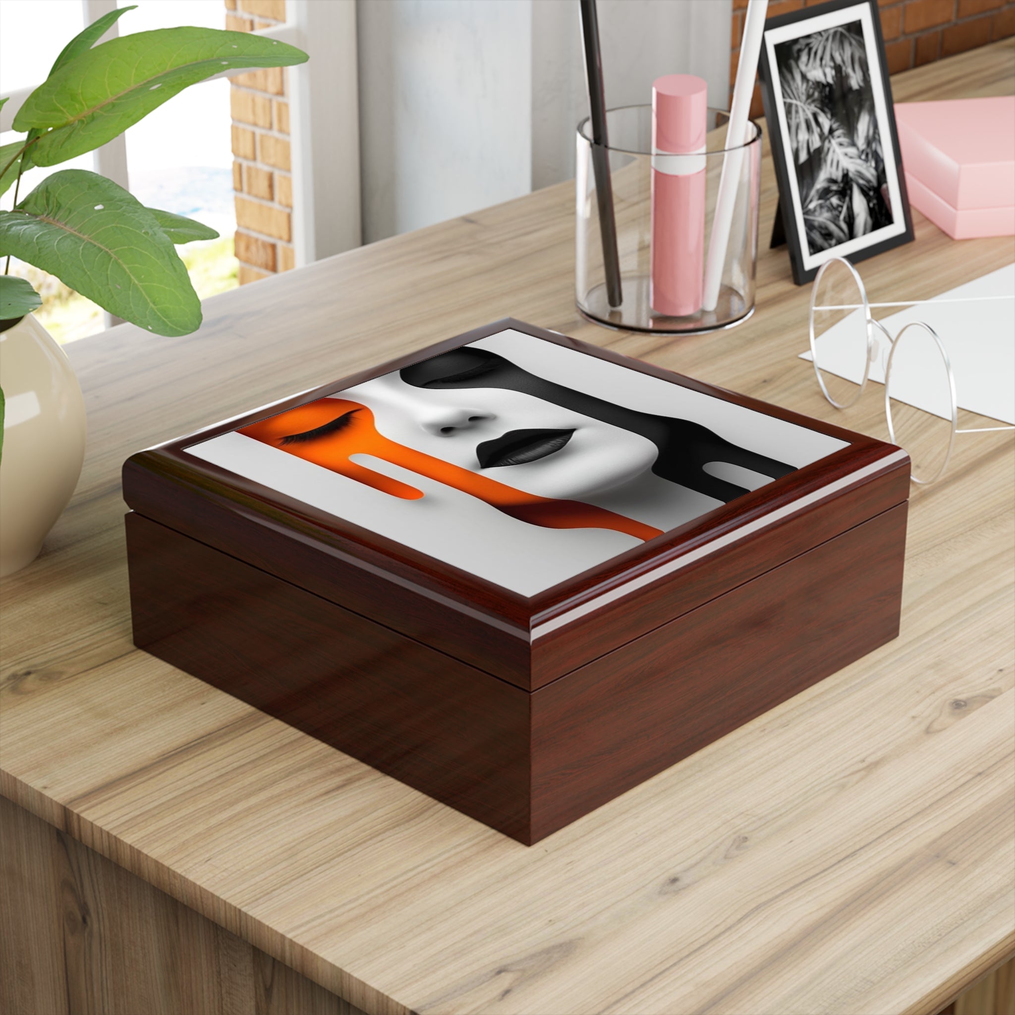 Modern Black and Orange Jewelry Box with Artistic Design