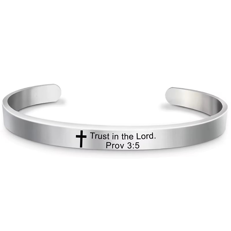 Classic Cross Bible Verse Stainless Steel Cuff Bracelet Bangle Christian Scripture Psalm Bangles for Women Men Jewelry