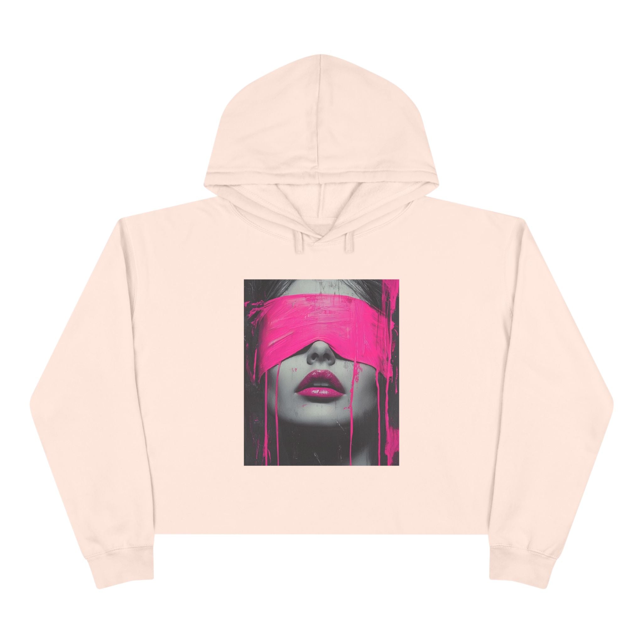 Chic Pink Paint Splash Crop Hoodie - Fashion-Forward Statement Wear