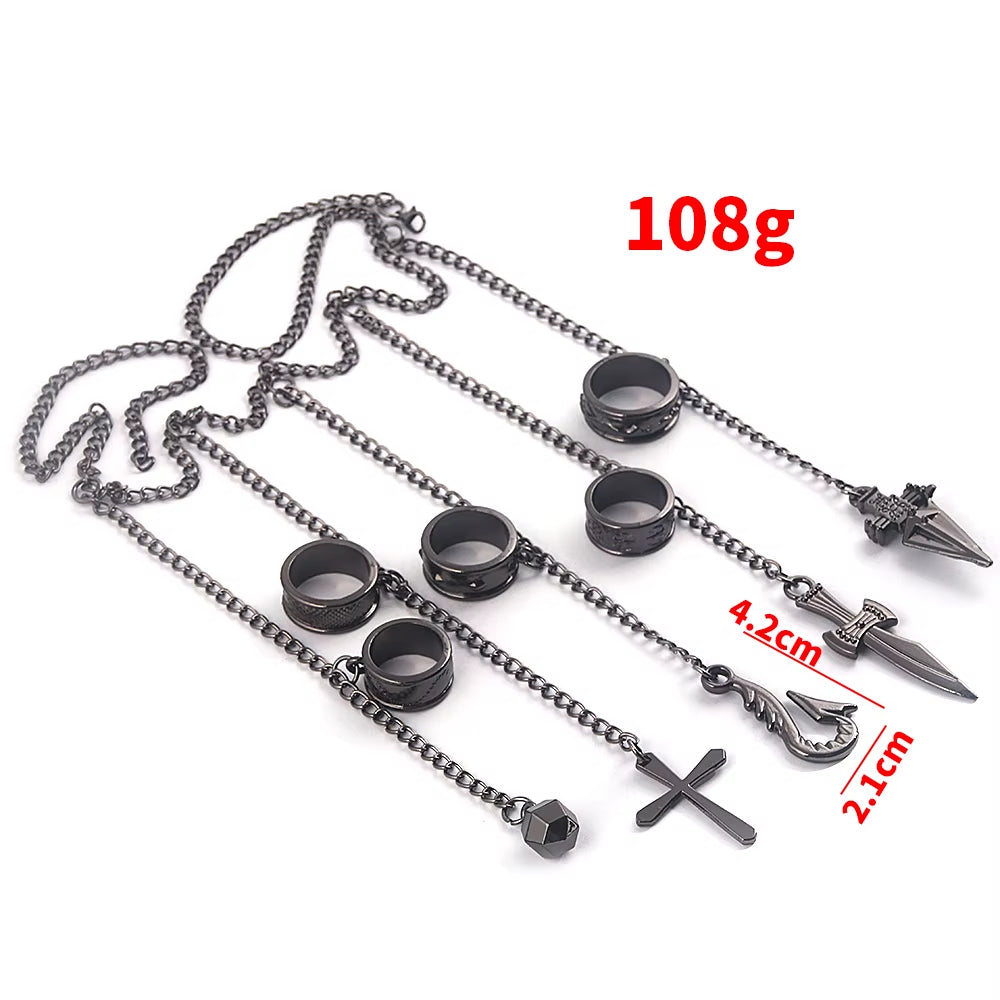 Hunter X Hunter Kurapika 5 Rings Chain Charms Bracelet Punk Hip Hop Vintage Cross Finger Chain Pendant for Women Men Jewelry