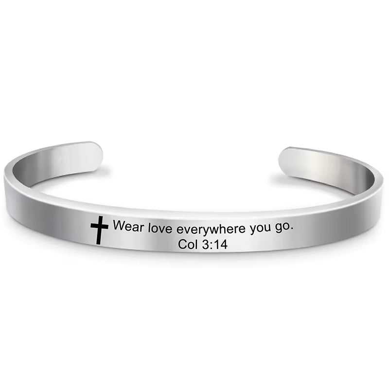 Classic Cross Bible Verse Stainless Steel Cuff Bracelet Bangle Christian Scripture Psalm Bangles for Women Men Jewelry