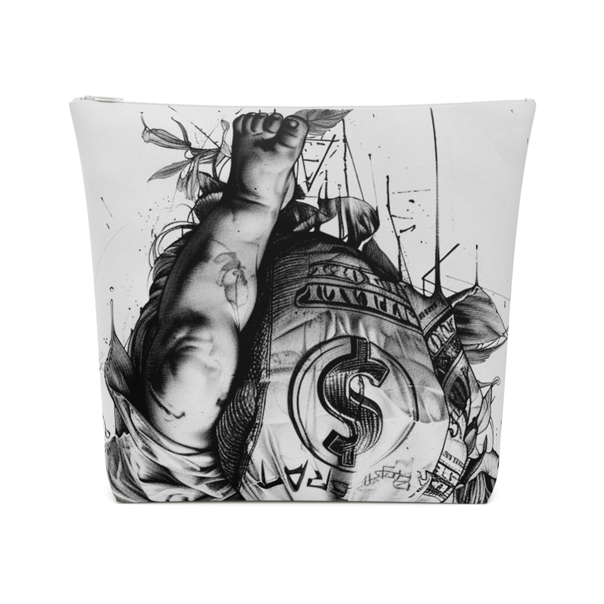 Artistic Cotton Cosmetic Bag – Vintage Angel & Money Designs, Perfect for Gifts and Travel
