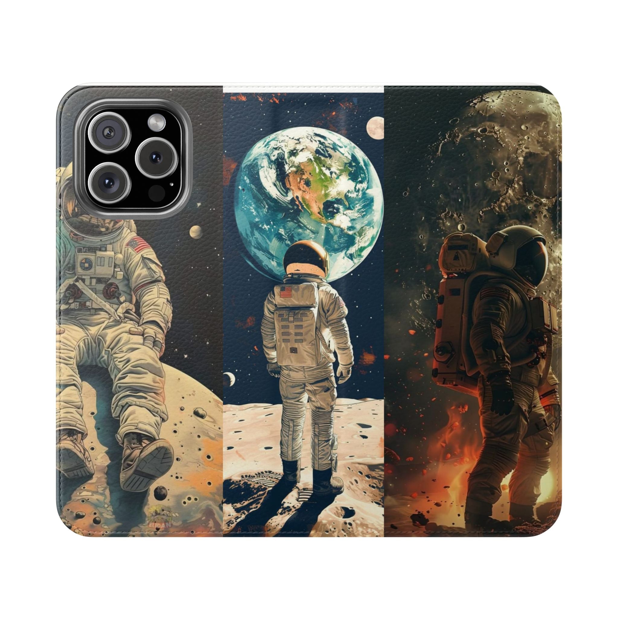 Cosmic Adventure Flip Case – Astronaut Themed Phone Cover with Card Slots