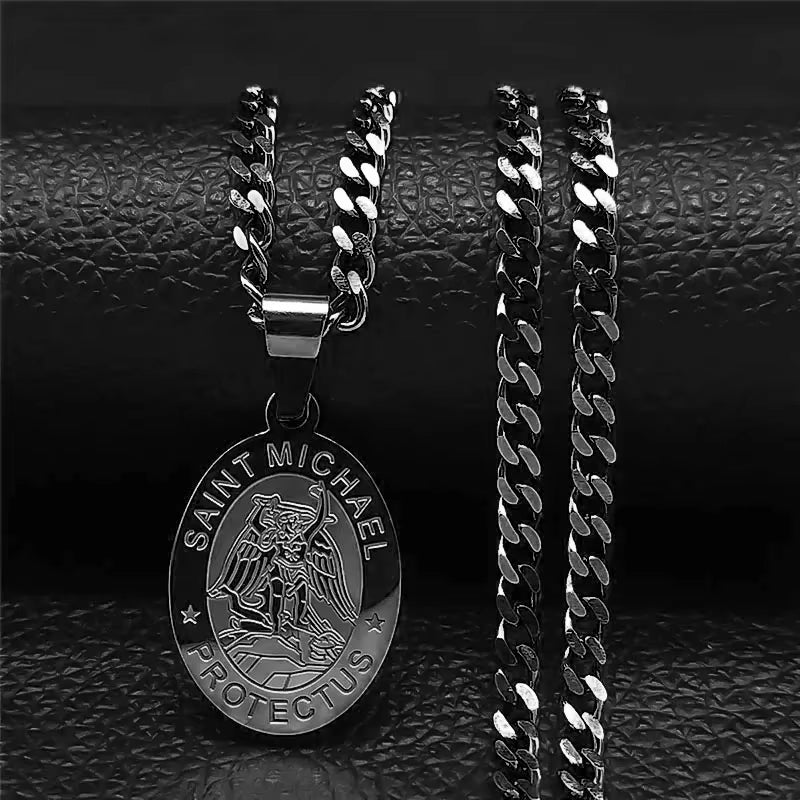 SAINT MICHAEL PROTECT US Archangel Stainless Steel Saint Michael Necklace Men/Women Gold Color Pendant Necklace Jewelry N3032S05