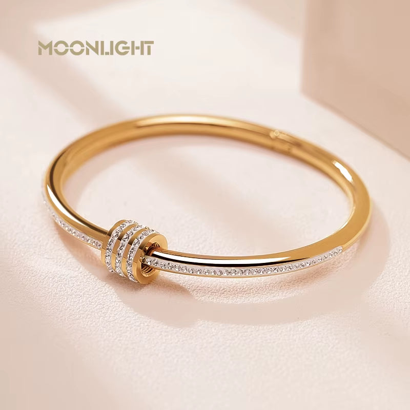 Classic Stainless Steel Zircon Bangle for Women Circular Screw Bracelet Female Jewelry Gifts Fashion Accessories