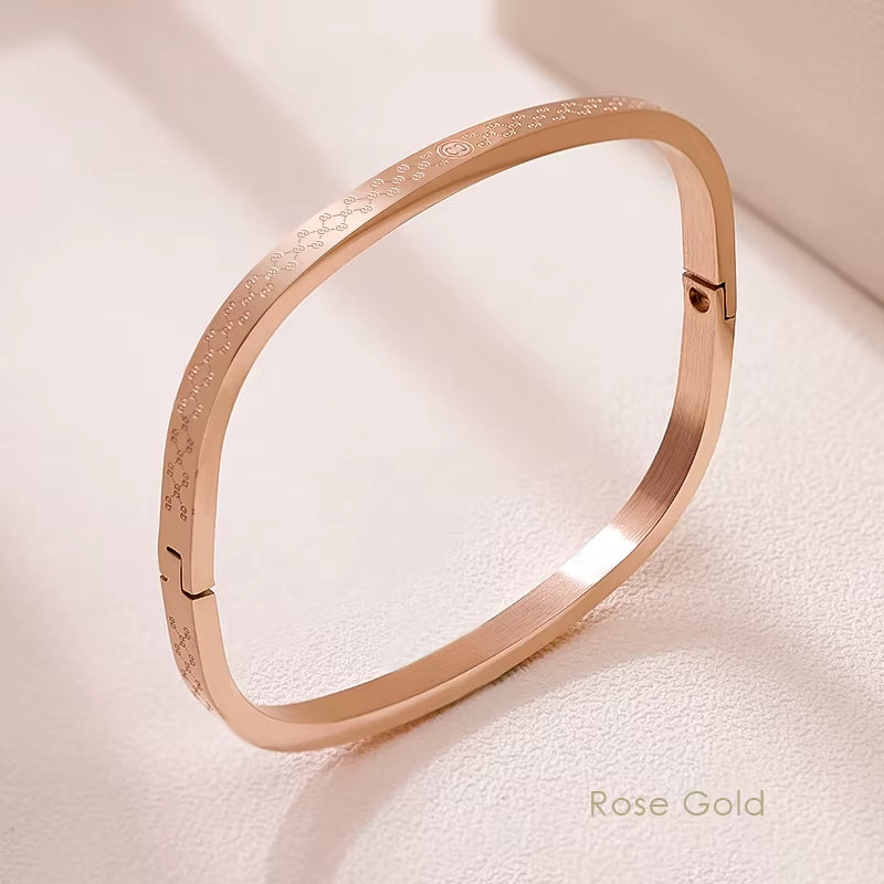 Classic Square Stainless Steel Bangles for Women Rose Golden Colors Exquisite Bracelets Fashion Female Jewelry Gifts