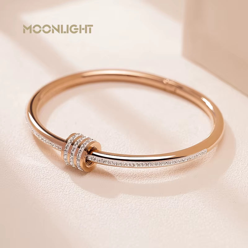 Classic Stainless Steel Zircon Bangle for Women Circular Screw Bracelet Female Jewelry Gifts Fashion Accessories