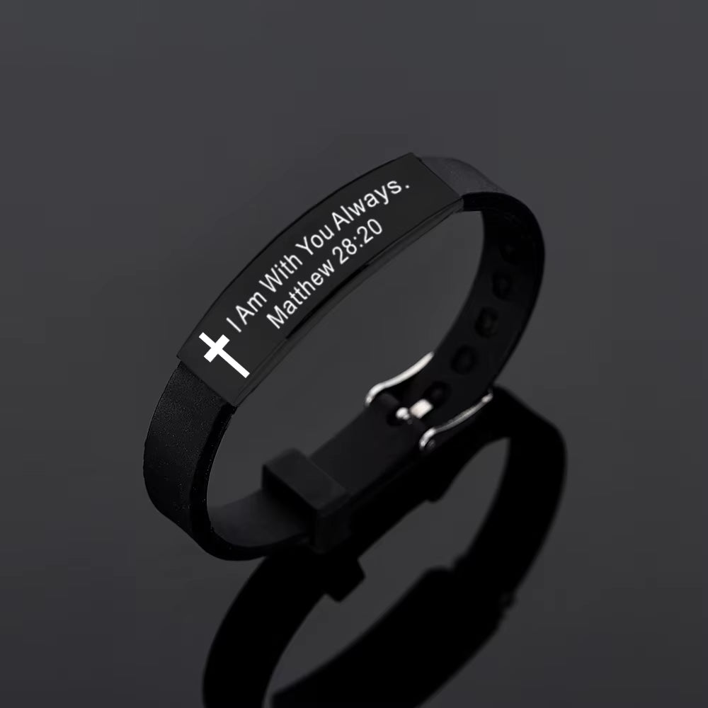 Quote Religious Cross Jesus Scripture Christian Bible Verse Inspirational Faith Silicone Bracelets for Men Jewelry
