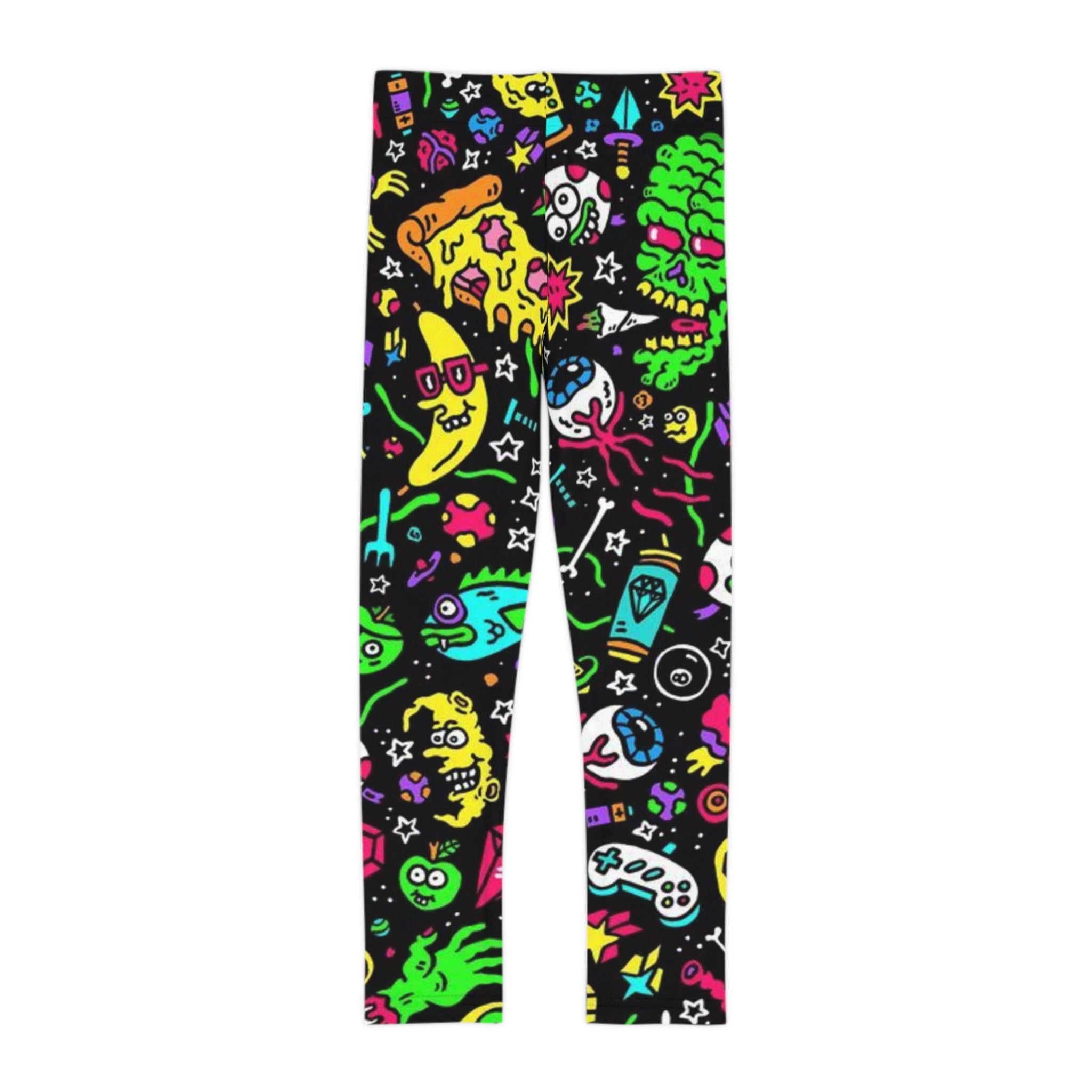Fun Colorful Kids Leggings - Galaxy & Gaming Design