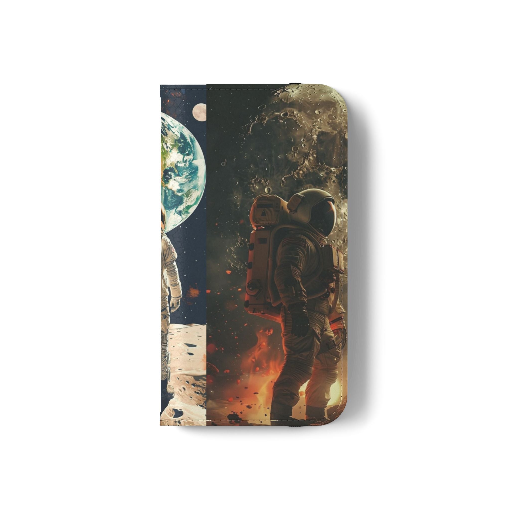 Cosmic Adventure Flip Case – Astronaut Themed Phone Cover with Card Slots