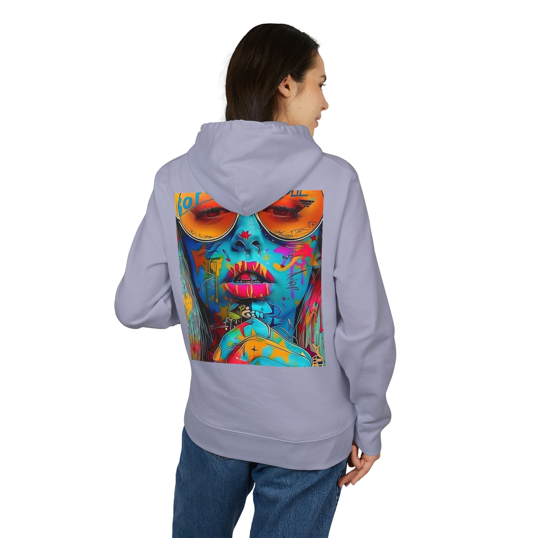 Vibrant Graphic Unisex Cruiser Hoodie - Artistic Portrait Design
