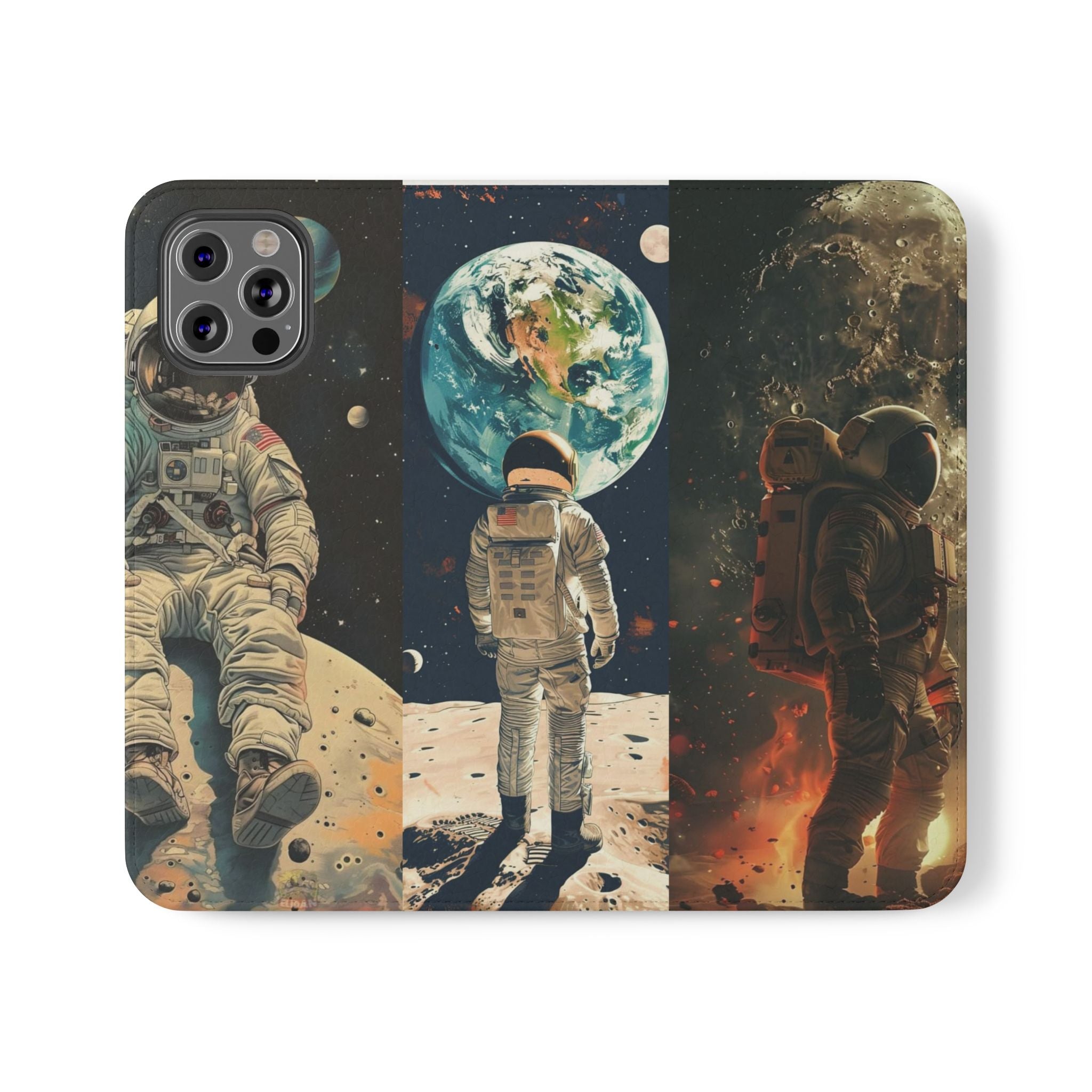 Cosmic Adventure Flip Case – Astronaut Themed Phone Cover with Card Slots