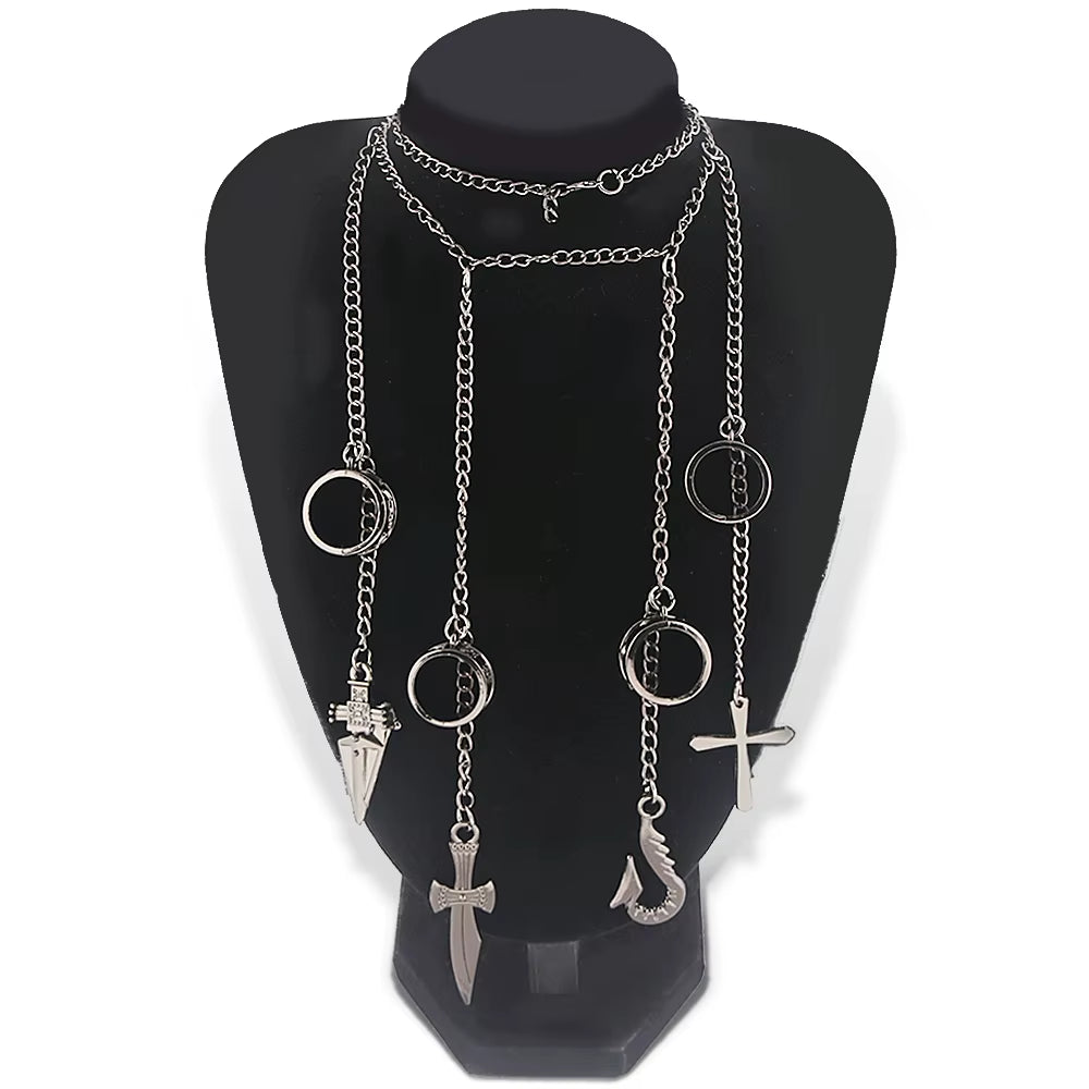 Hunter X Hunter Kurapika 5 Rings Chain Charms Bracelet Punk Hip Hop Vintage Cross Finger Chain Pendant for Women Men Jewelry