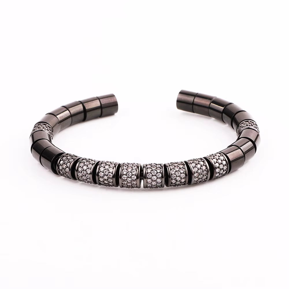 High Quality New Luxury CZ Charm Stainless Steel Beads Blue Imperial Stone Bracelet Bangle Men Jewelry Gift